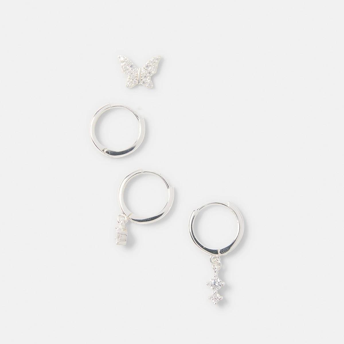1 5 Pack Sterling Silver Butterfly Stack Earrings Silver, 1 of 5