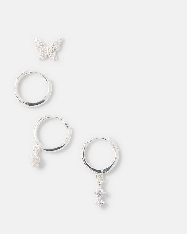 5 Pack Sterling Silver Butterfly Stack Earr