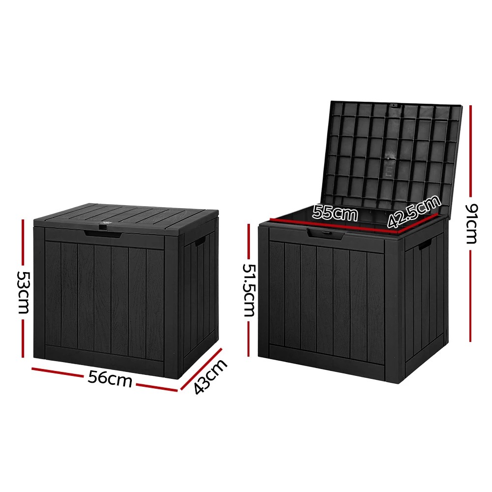 2 Gardeon Outdoor Storage Box 118L Container Lockable Garden Toy Tool Shed - Black, 2 of 6