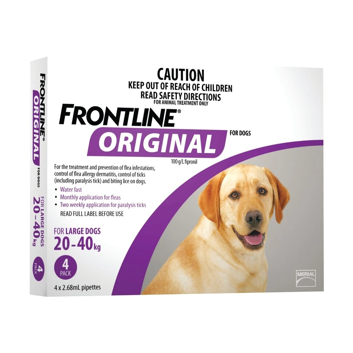 1 Frontline Original 4 Pack Flea and Tick Solution for Dogs - 20kg to 40kg, 1 of 1