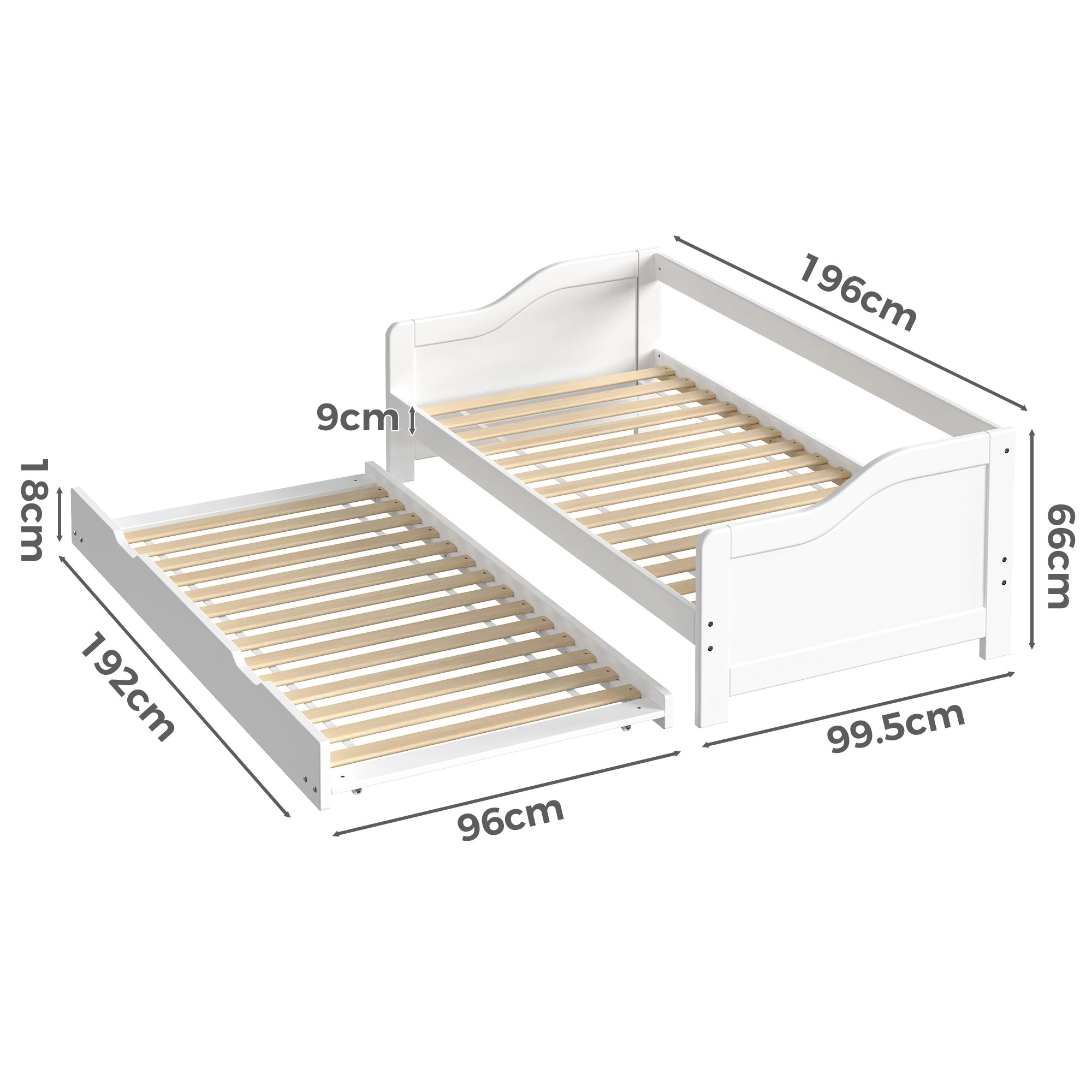 6 Alfordson Bed Frame Trundle 2x Single Size Wooden Daybed Base Timber - White, 6 of 9