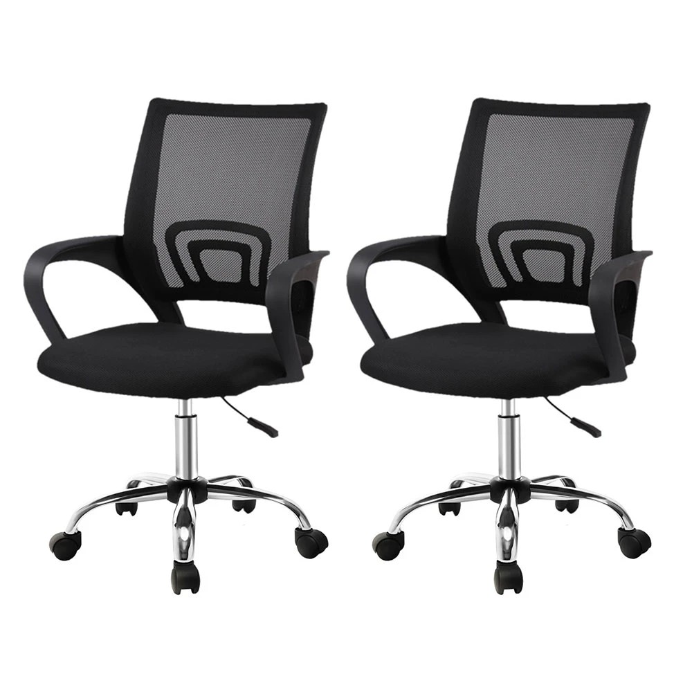 1 Artiss 2x Mesh Office Chair Mid Back - Black, 1 of 6