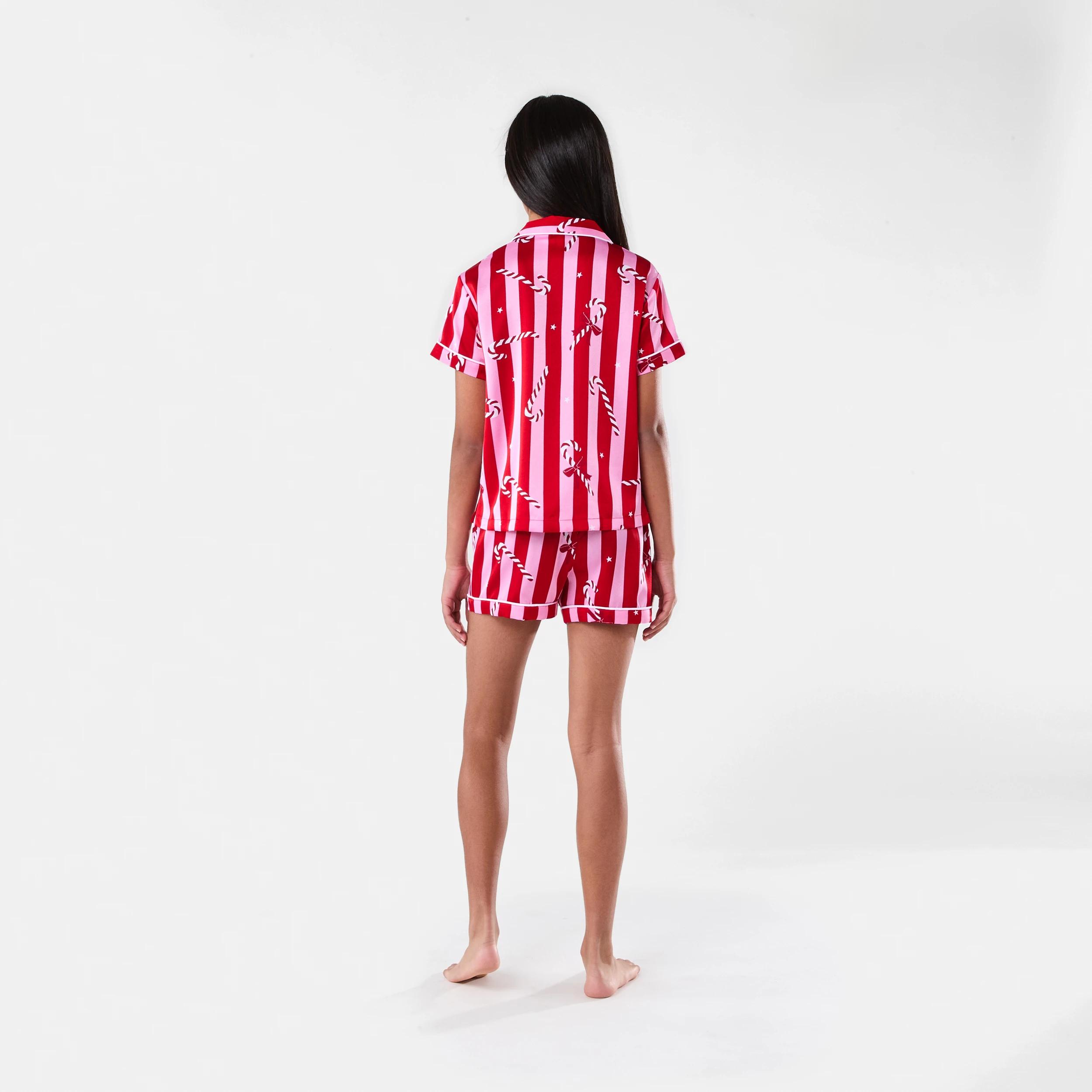 2 Christmas Family Matching Satin Pyjama Set RED CANDY STRIPES, 2 of 9