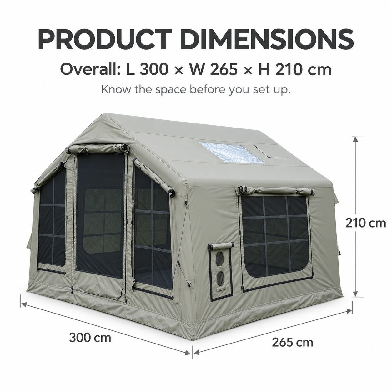 7 Weisshorn Inflatable Camping Tent Cabin Style with Skylight Mesh 300x265cm - Grey, 7 of 8