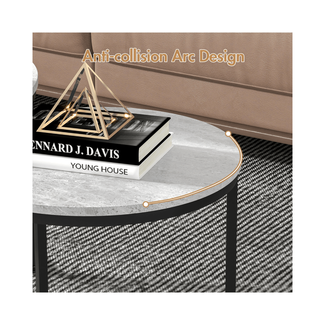 6 Advwin Nesting Coffee Table Marble Finish 70 & 50cm Round Grey, 6 of 8