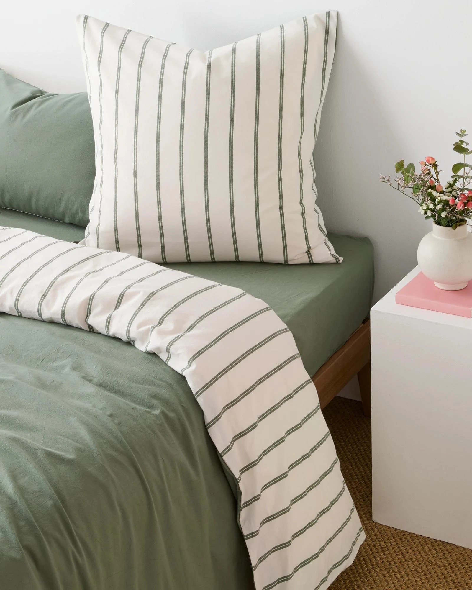 2 Arlo Stonewash Stripe European Pillowcase - Queen Bed - Green, 2 of 4