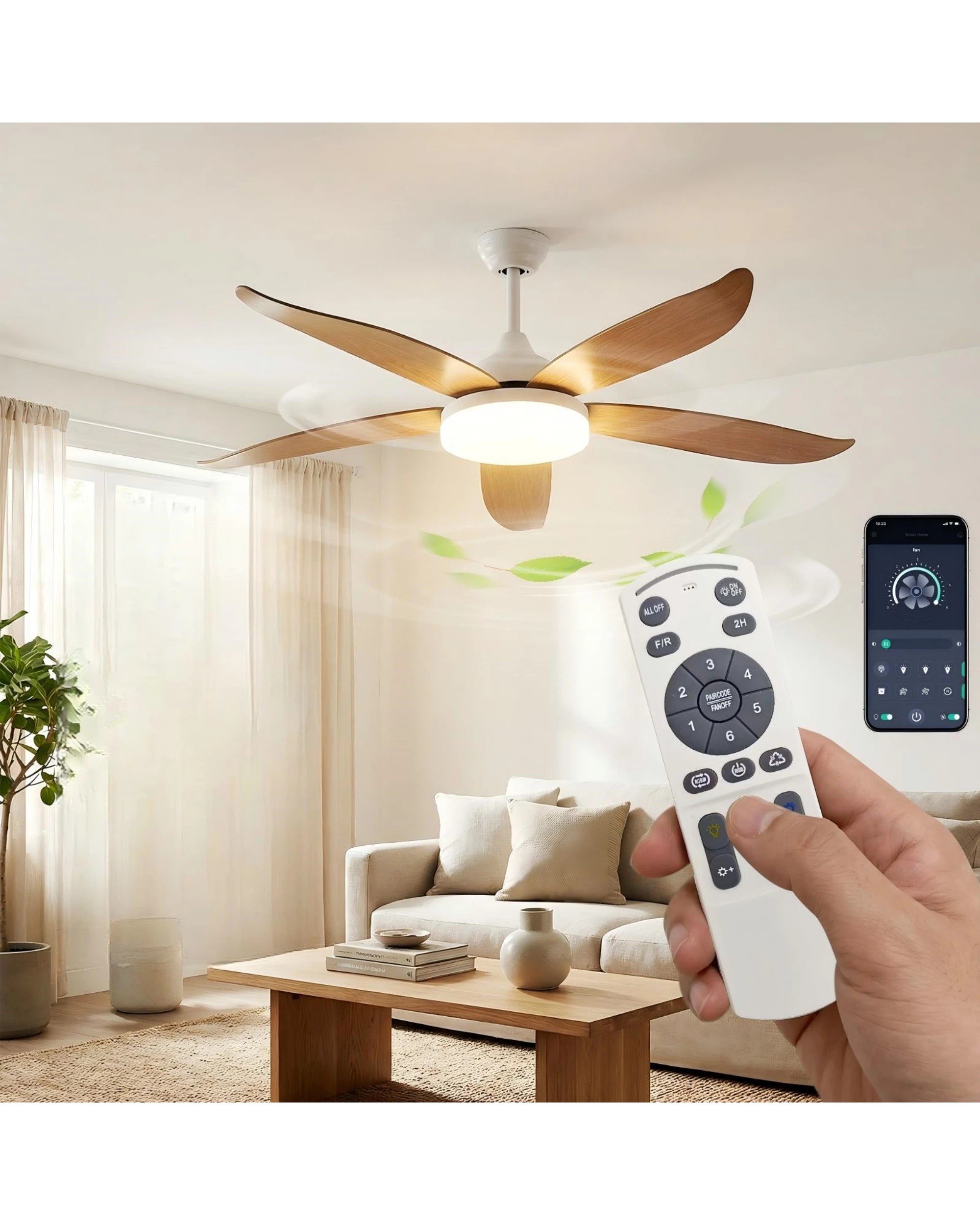 3 Advwin Ceiling Fans with RGB Color Lights 6 Speeds Remote APP Control - Brown, 3 of 7