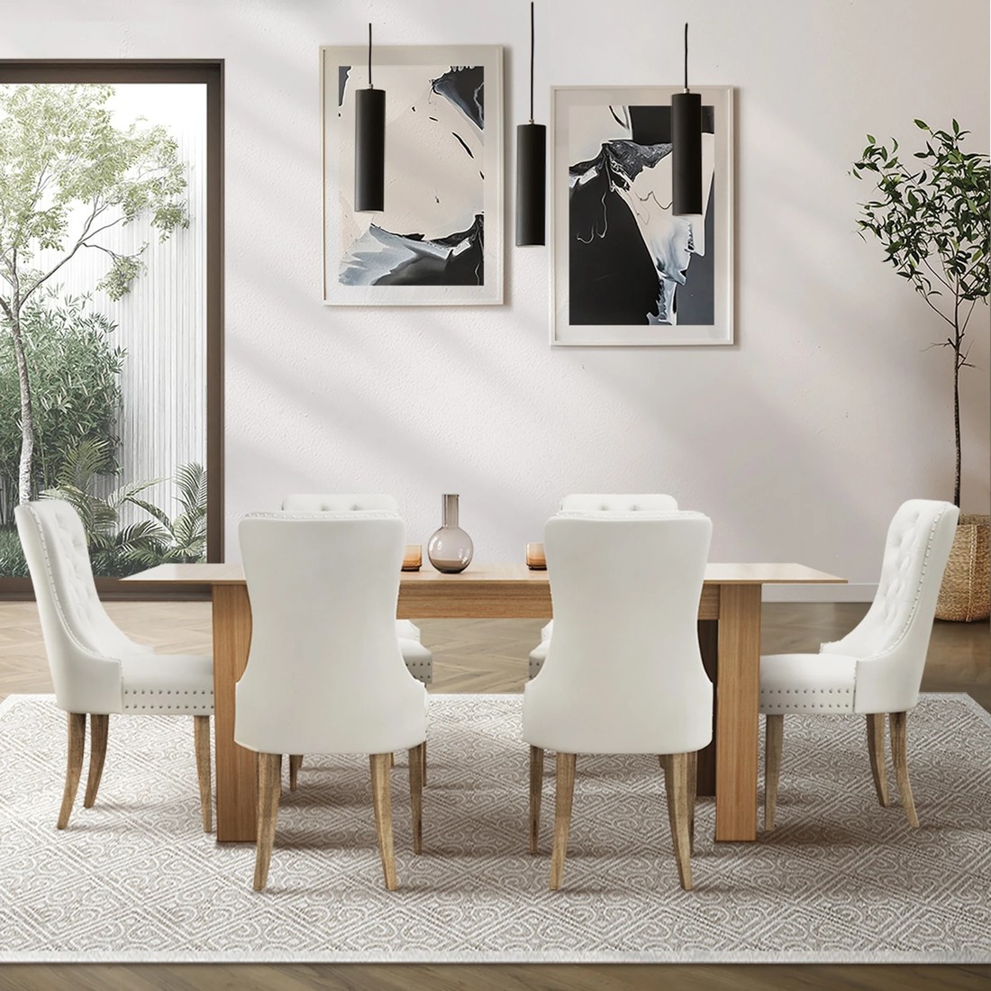 3 Oikiture 200cm Extendable Dining Table With 6pcs Dining Chairs Velvet
 - Multi, 3 of 10