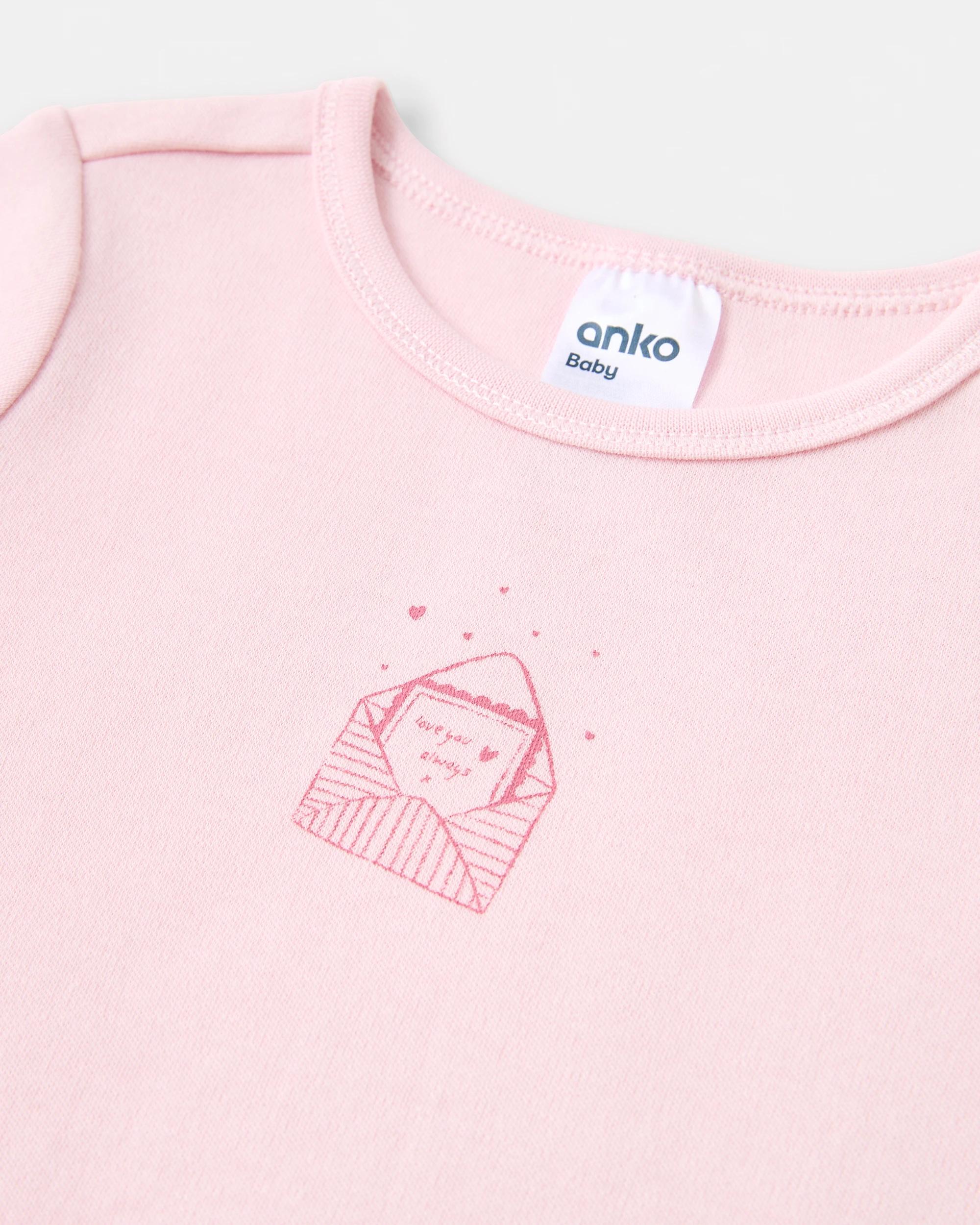 3 Cotton Short Sleeve Print Bodysuit Pink Love, 3 of 3