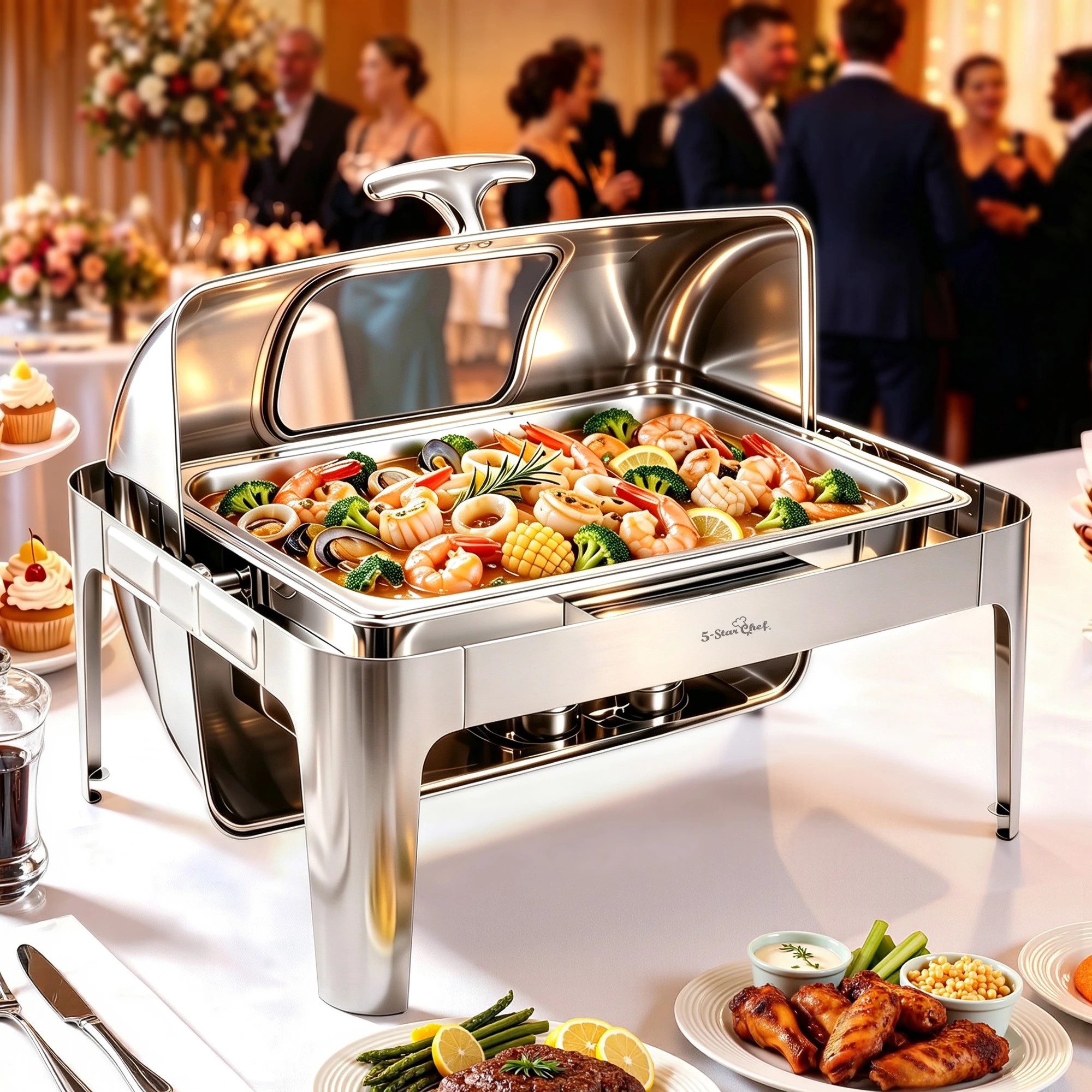 5 5-Star Chef 9L Chafing Dish Buffet Warmer Food Warmer Catering Server - Silver, 5 of 10