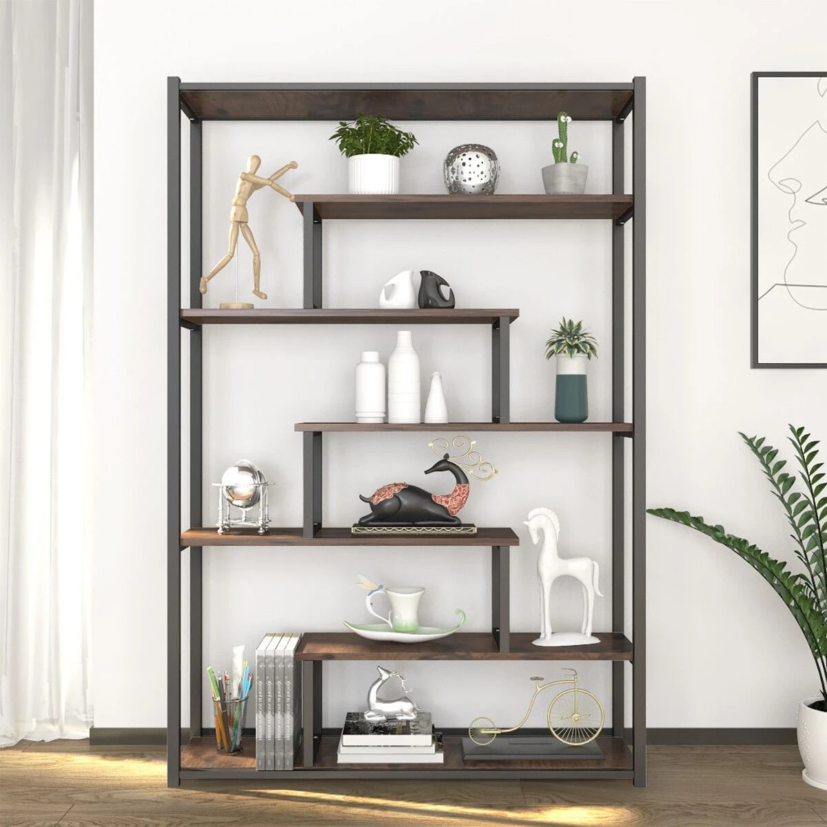 5 LUXSUITE 7-tier Bookshelf Bookcase Storage Display Rack, 5 of 8