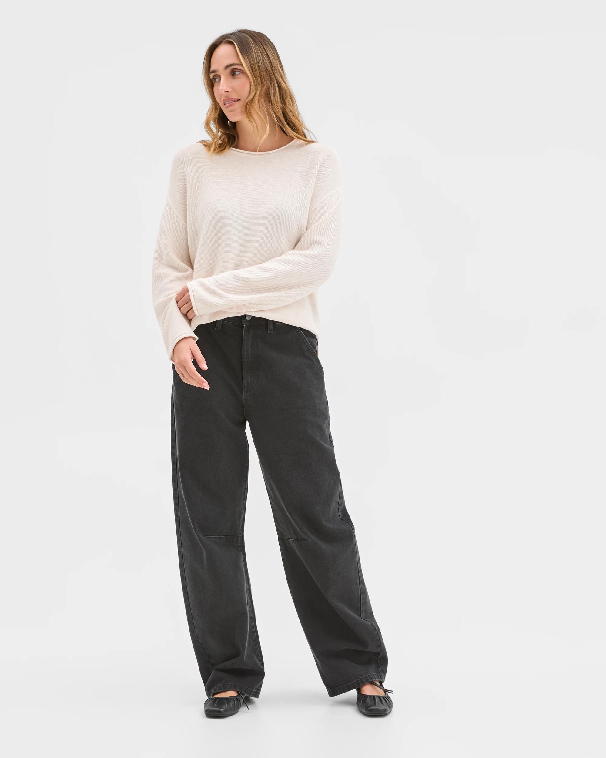 2 Target Woman Australian Cotton Blend Roll Edge Lightweight Sweater OATMEAL, 2 of 6