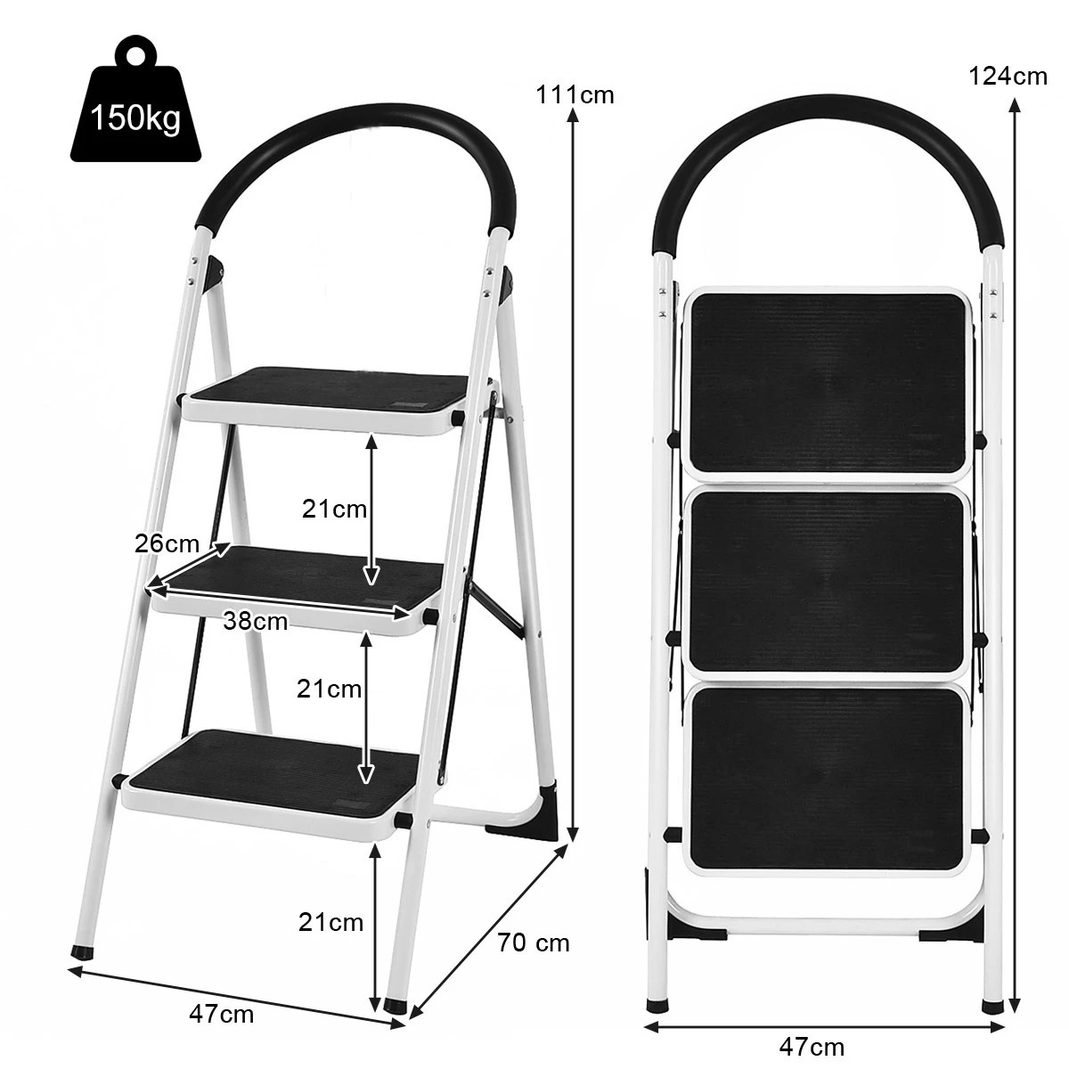 2 Costway 3-Steps Folding Ladder Portable Step Stool w/Anti-Slip Pedal, 2 of 3