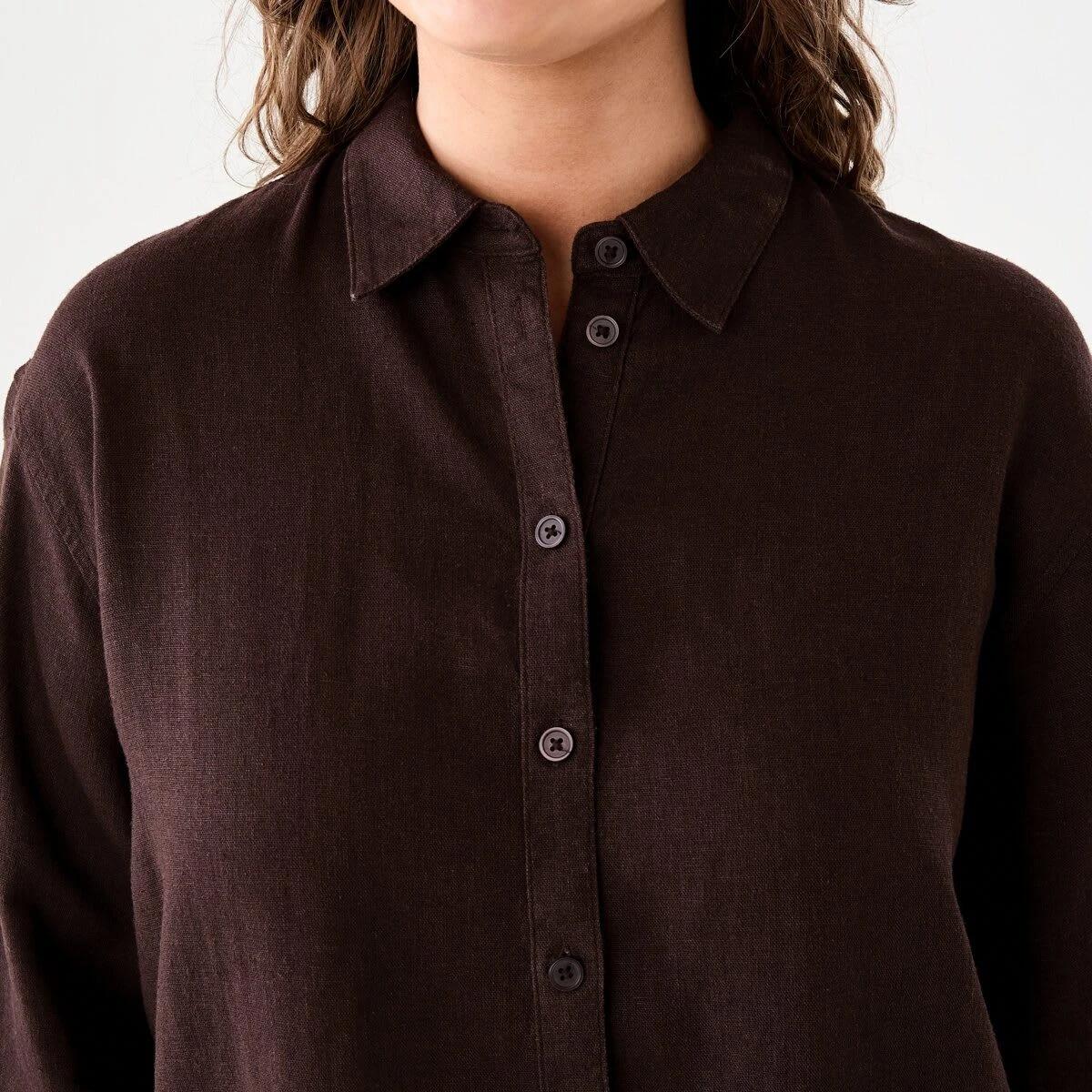 5 Long Sleeve Linen Blend Shirt MELTED CHOCOLATE, 5 of 6
