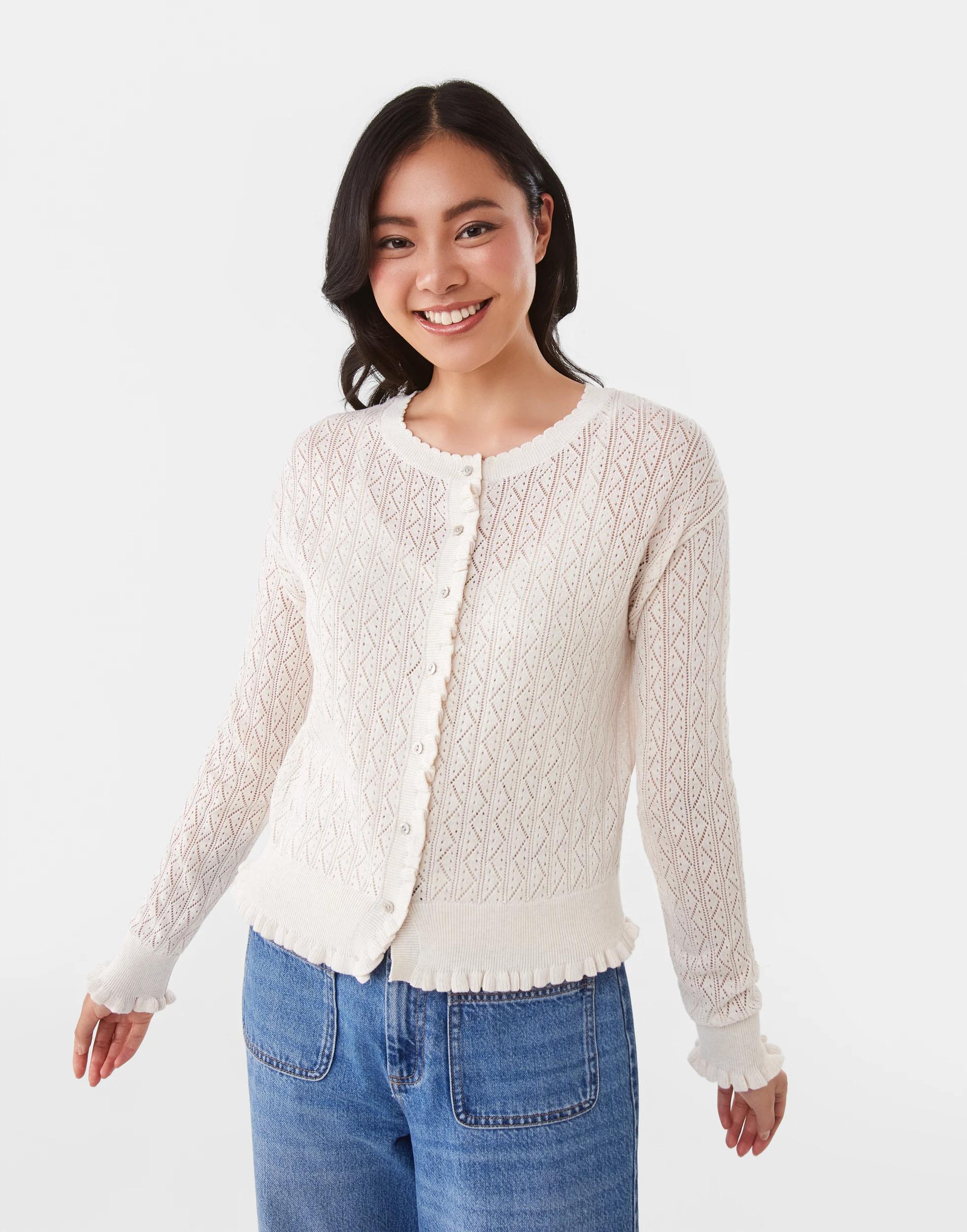 2 Pointelle Cardigan Cld White, 2 of 9