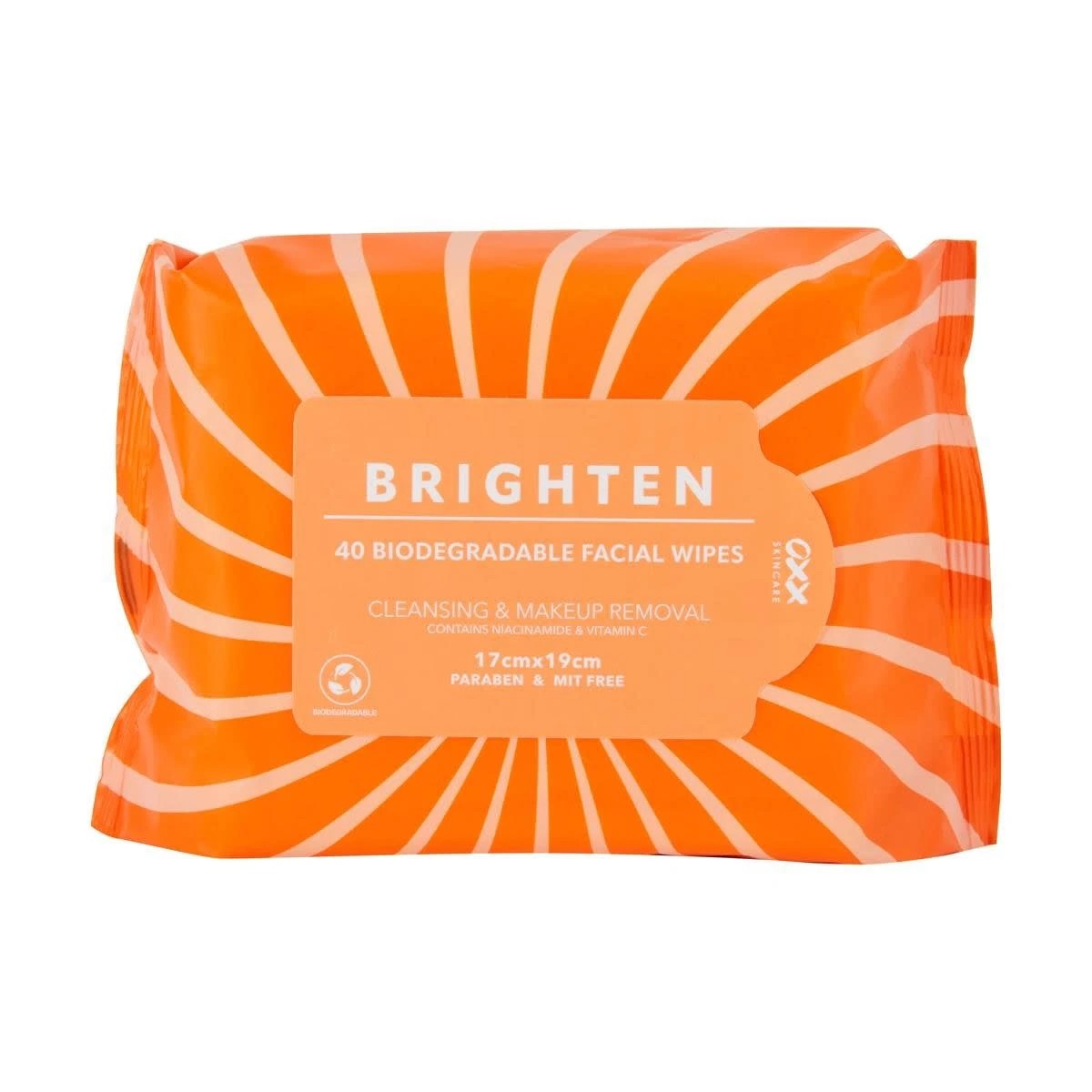 1 OXX Skincare 40 Pack Brighten Biodegradable Facial Wipes - Niacinamide and Vitamin C, 1 of 3