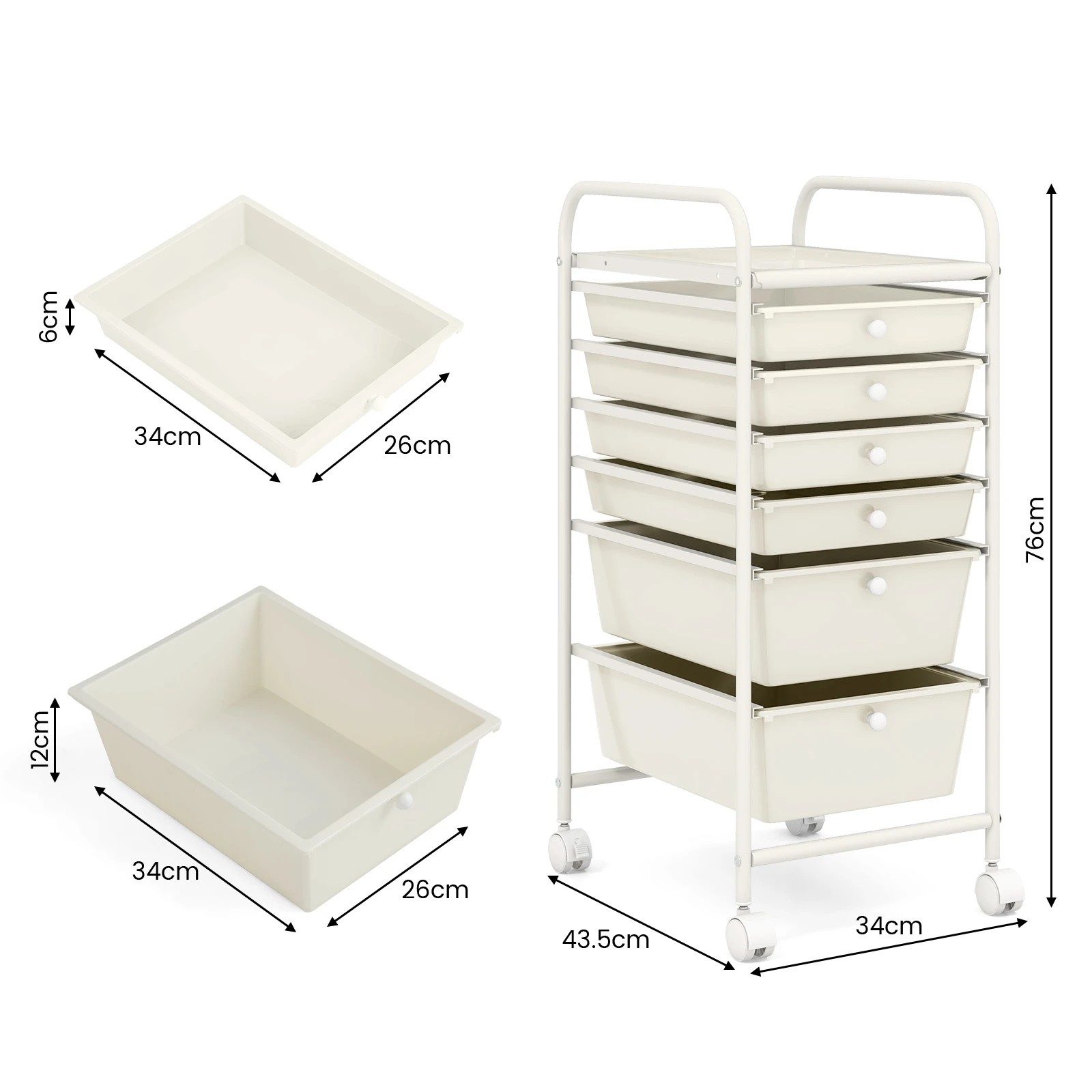2 Costway 6 Drawers Rolling Storage Cart Mobile Utility Trolley - White, 2 of 7