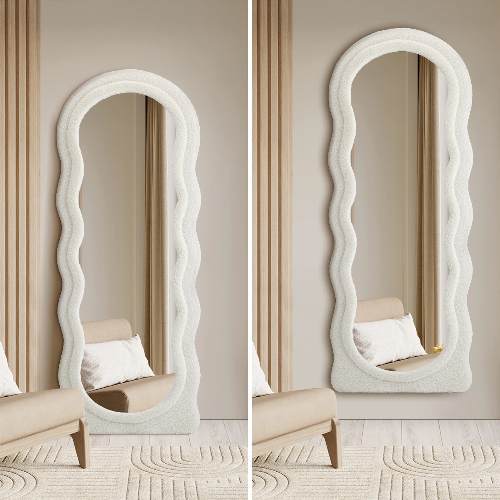 4 Oikiture Full Length Mirror 160cm Boucle Floor Standing Mirrors Dressing Makeup
 - White, 4 of 9