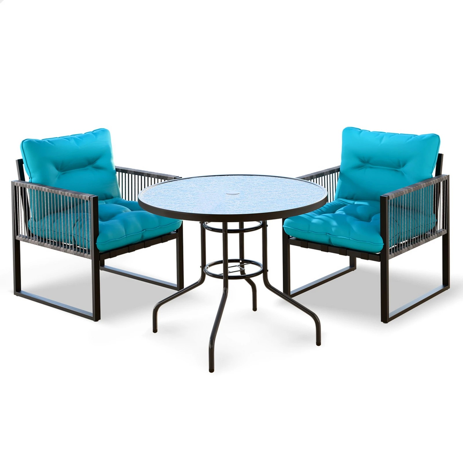 1 Alfordson Outdoor Lounge Set Table and Chairs Patio Furniture Glass Armchair - Blue, 1 of 10