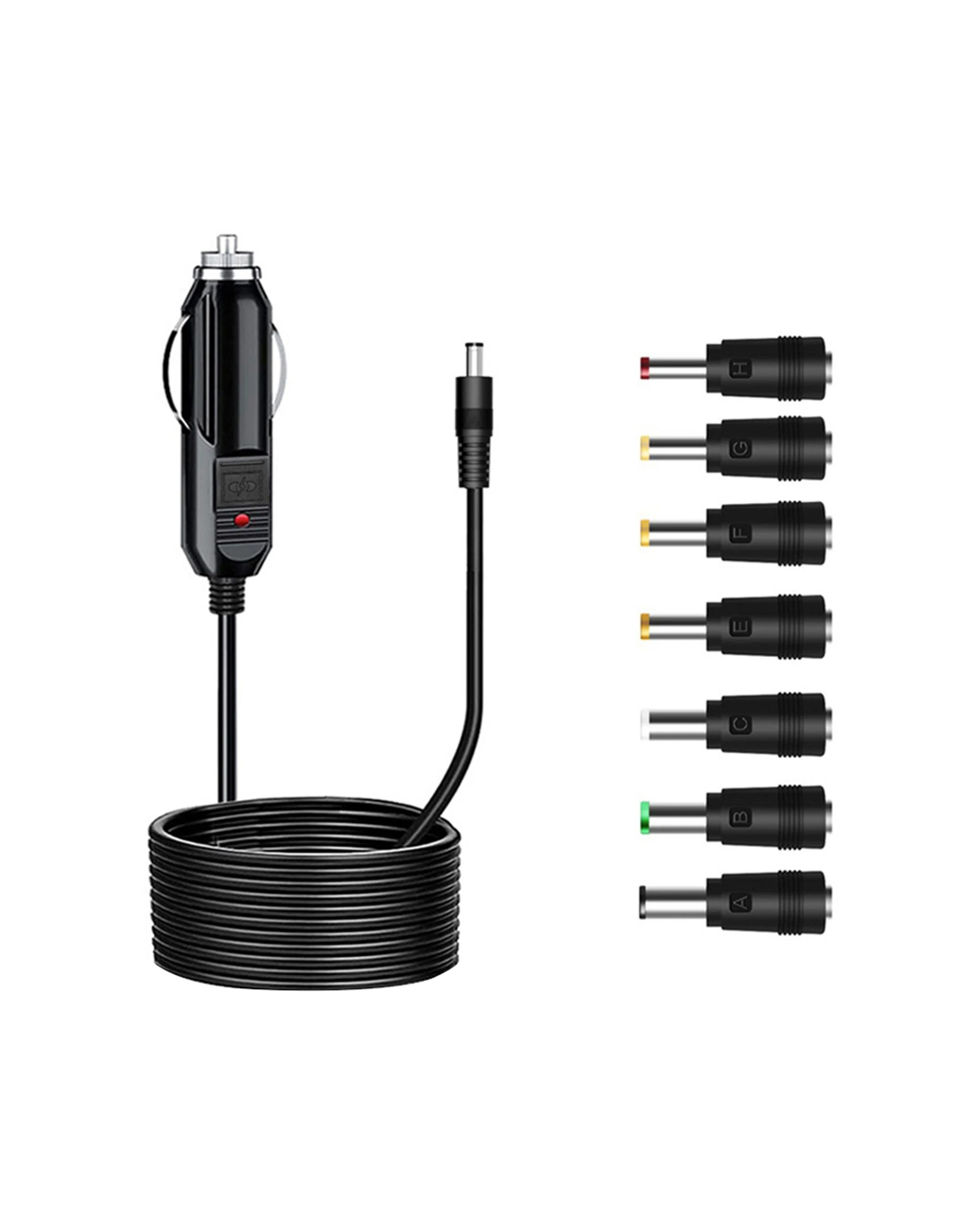 1 Sansai 12V 24V 8A 1.5m Car Charger To DC Connector 7 Plug Adapter Heads - Black, 1 of 3