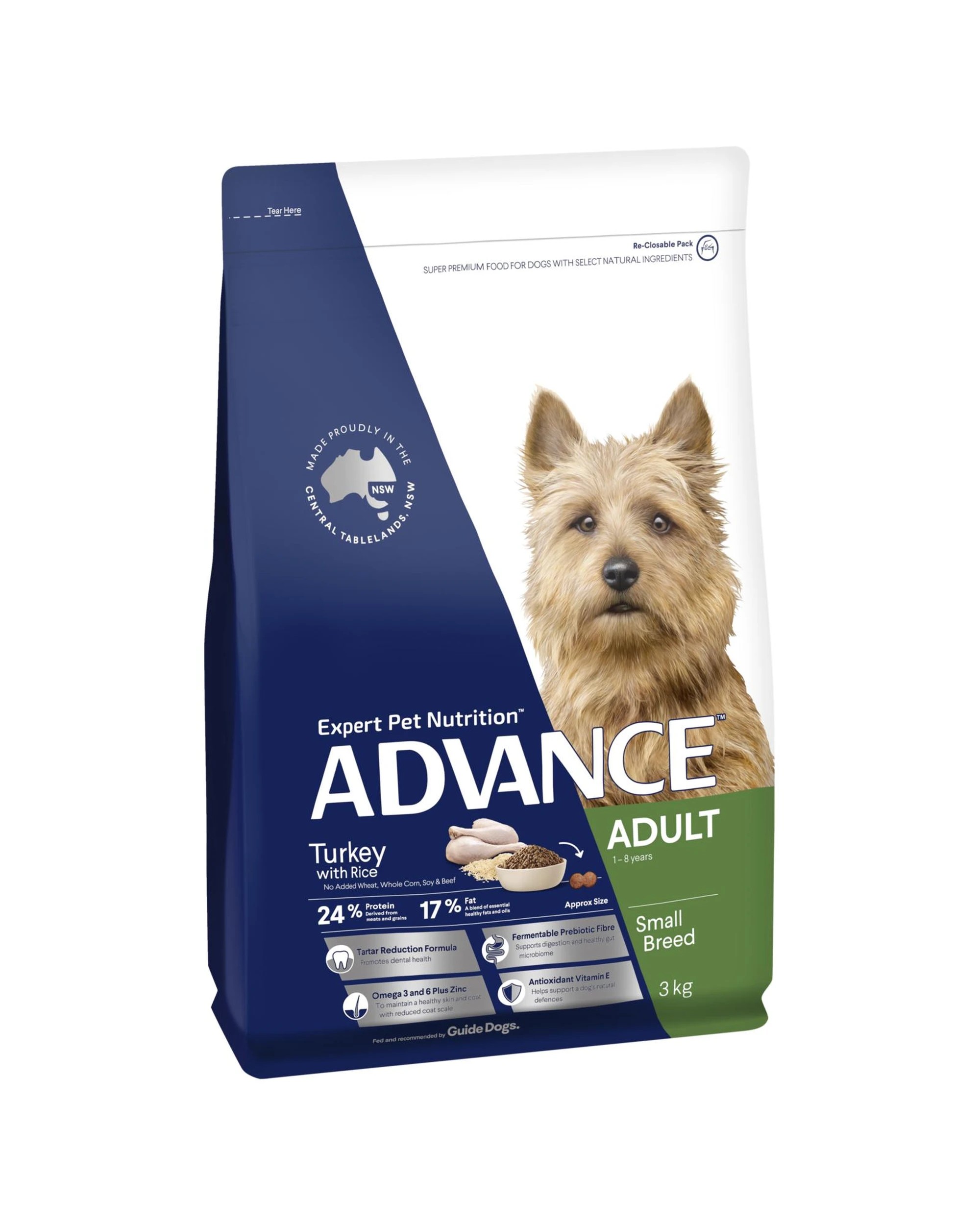 1 Advance Adult 1+ Small Breed Dry Dog Food Turkey w/ Rice 3kg, 1 of 3