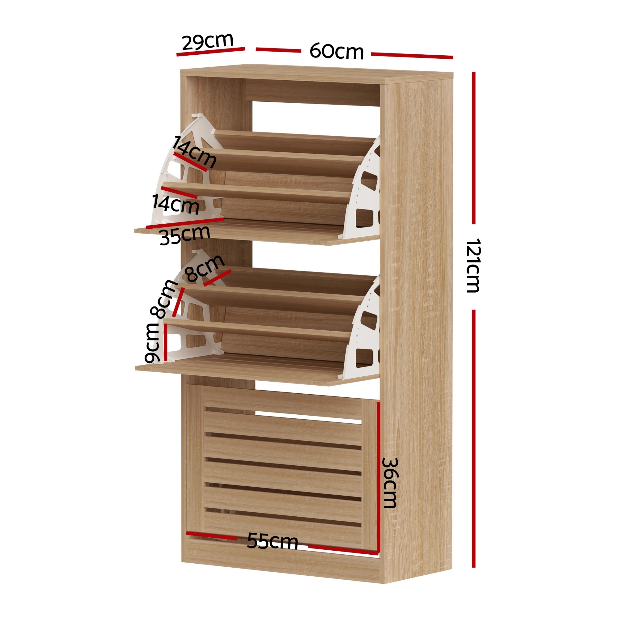 2 Artiss 2x Shoe Cabinet Storage Organiser 3 Flip Drawer Ventilated Slatted Hallway - Natural, 2 of 7