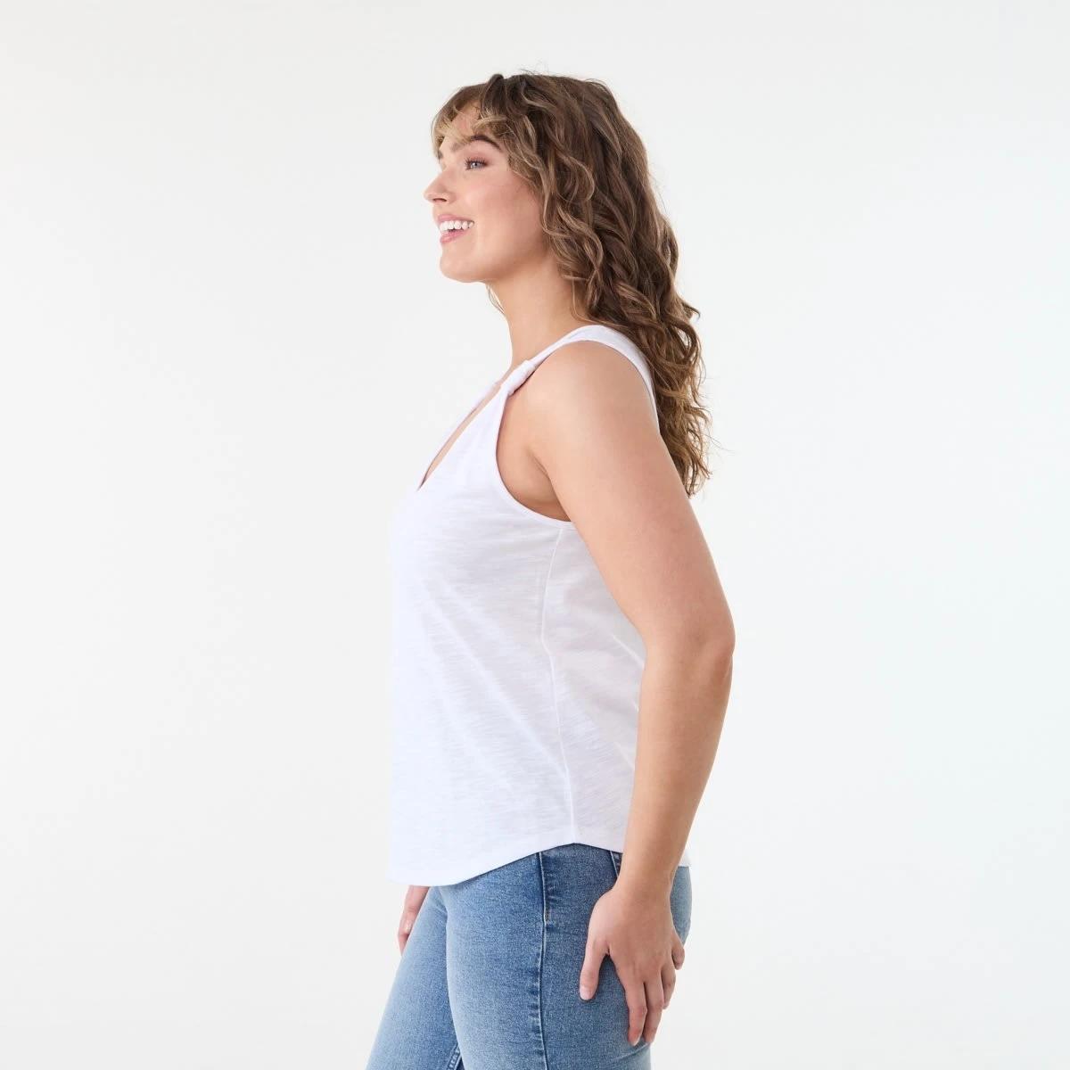 2 Sleeveless Knot Detail V-Neck Tank WHITE, 2 of 5