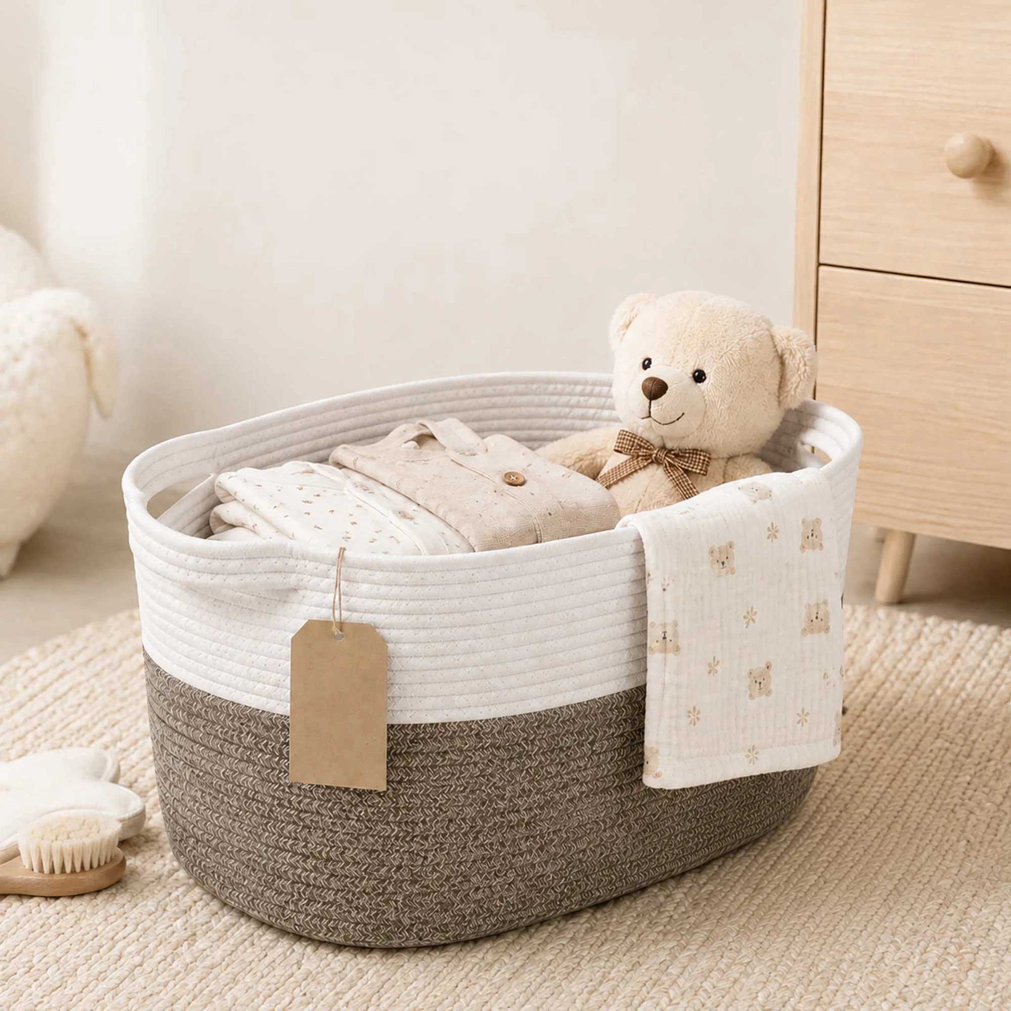 8 Levede Storage Baskets Laundry Bins 3Pcs Foldable with Handles Cotton Rope Brown, 8 of 8