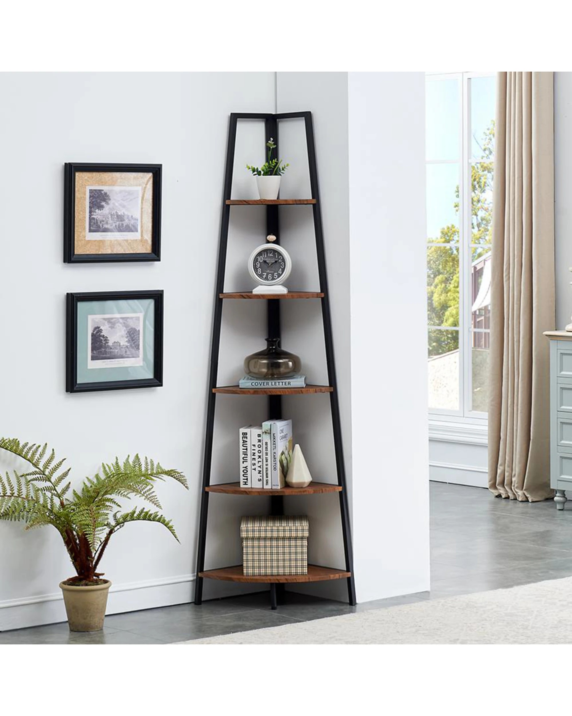 2 IHOMDEC 5 Tier A-Shaped Corner Shelves - Brown, 2 of 7