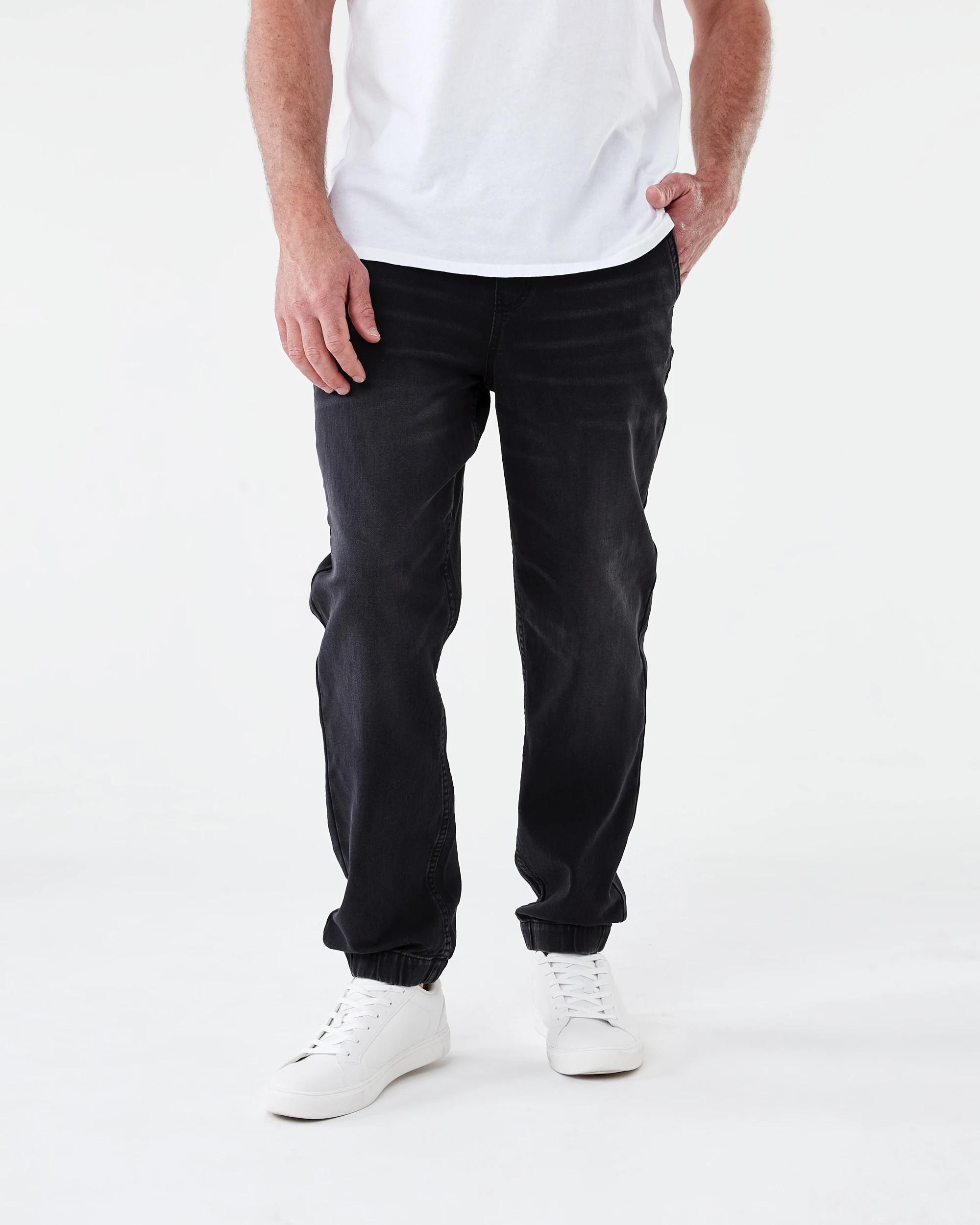 1 Cuffed Denim Joggers Black Wash, 1 of 5