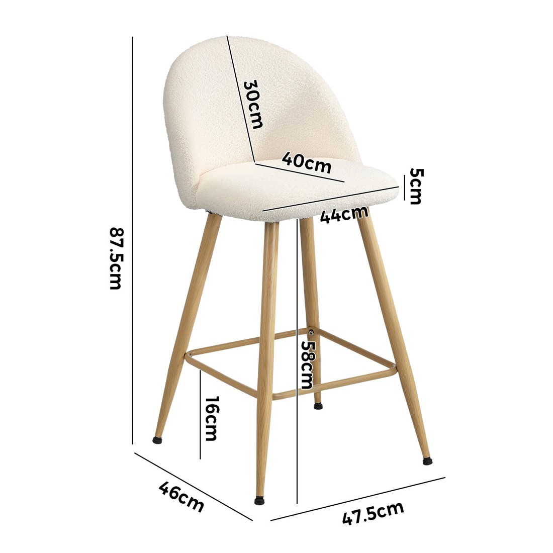 10 Oikiture 2x Bar Stools Kitchen Dining Chairs Counter Stool Boucle Padded Stools
 - Beige, 10 of 10