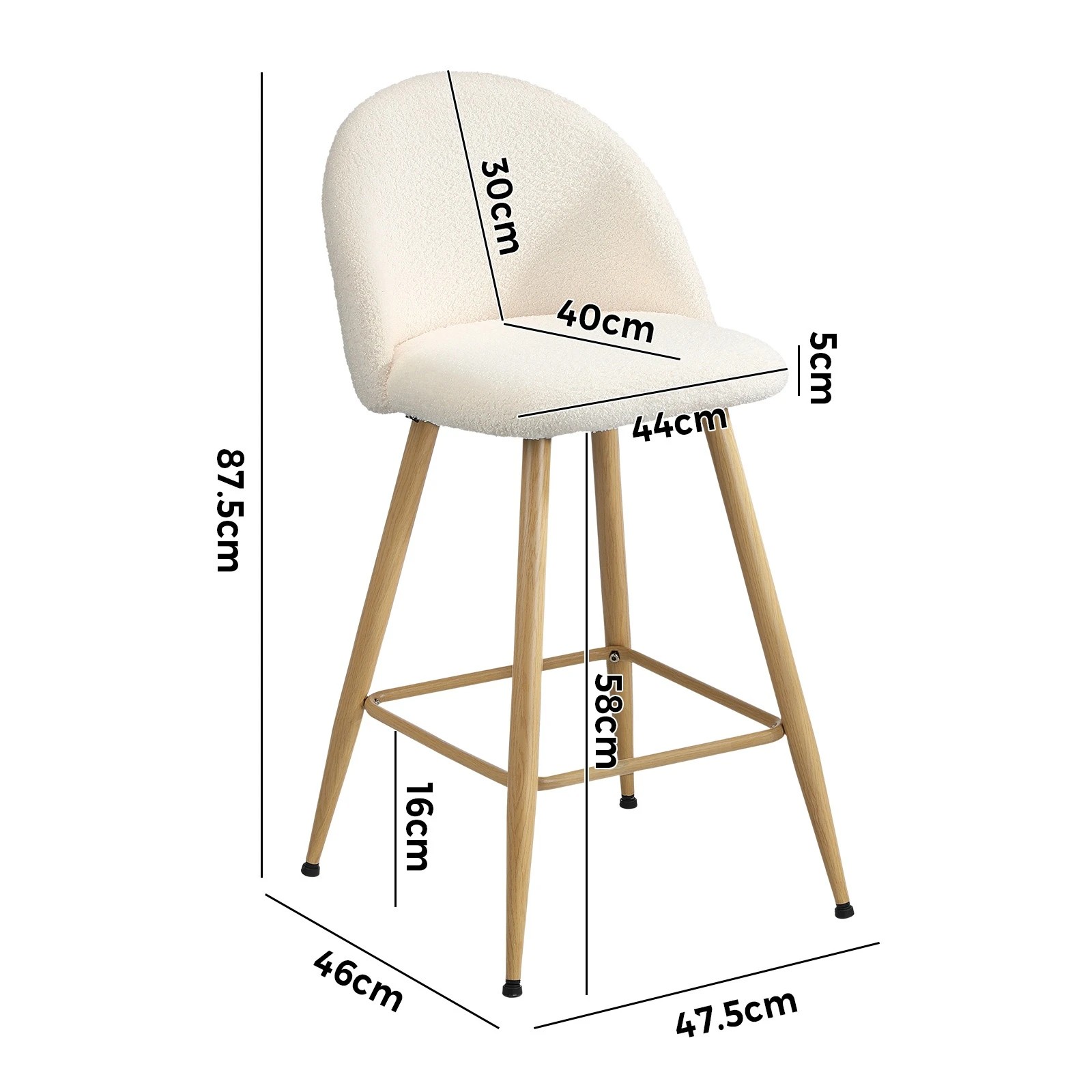 10 Oikiture 2x Bar Stools Kitchen Dining Chairs Counter Stool Boucle Padded Stools
 - Beige, 10 of 10