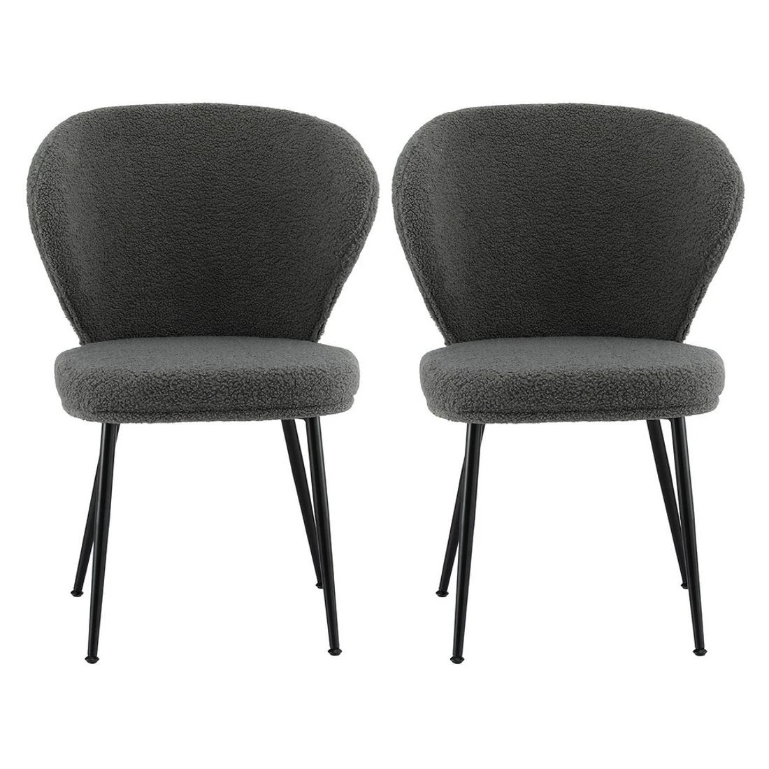 3 Artiss 2x Dining Chairs Sherpa Boucle Wing Back - Grey, 3 of 6