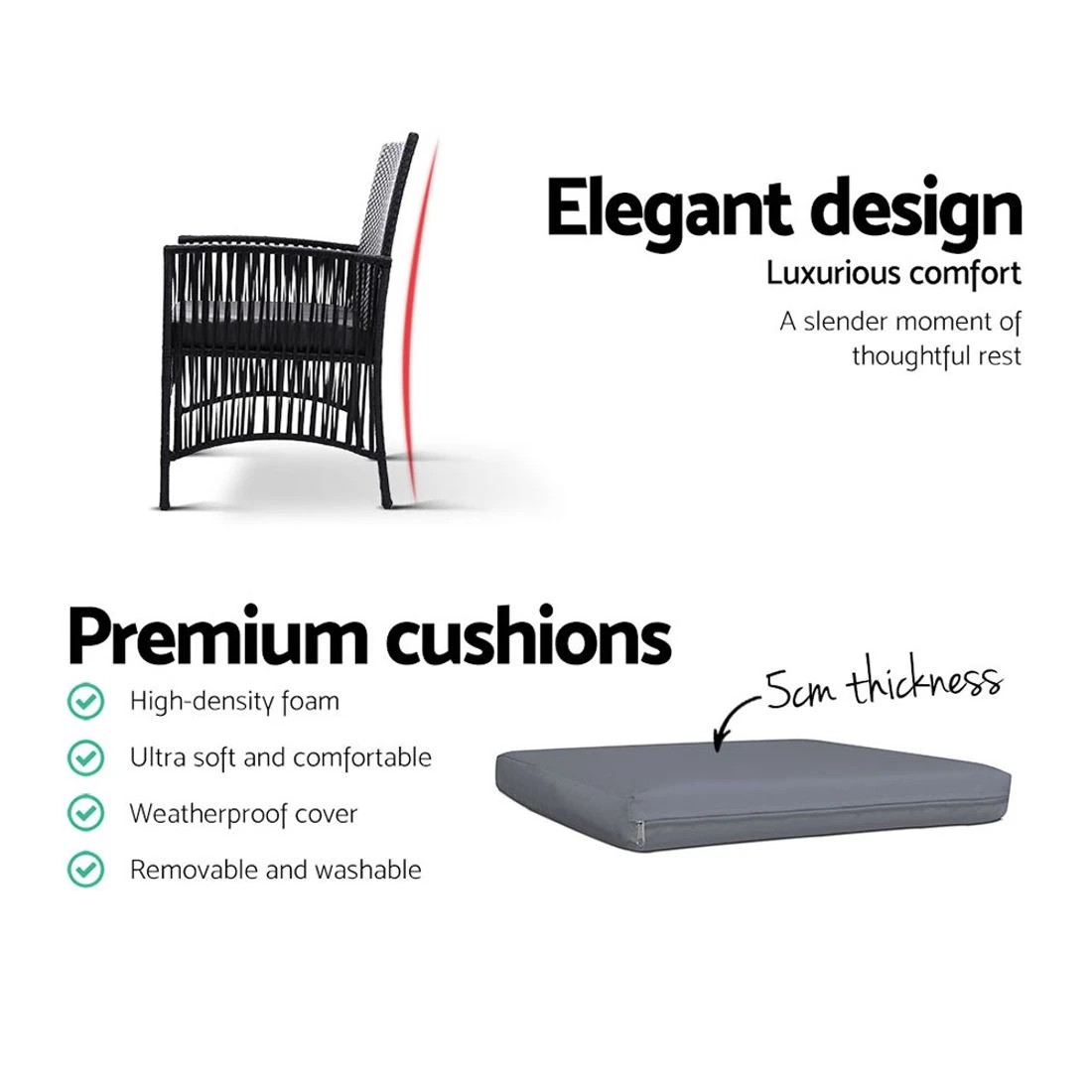 5 Gardeon 2PC Outdoor Dining Chairs Patio Furniture Wicker Lounge Chair Garden - Black, 5 of 5