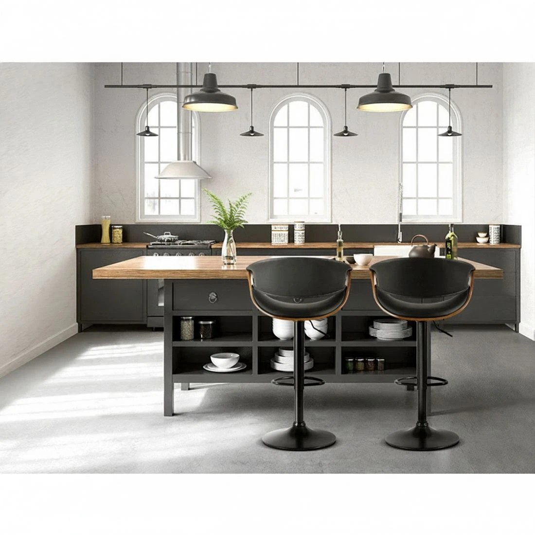 5 Artiss Bar Stools Gas Lift Leather w/Armrest - Black, 5 of 6