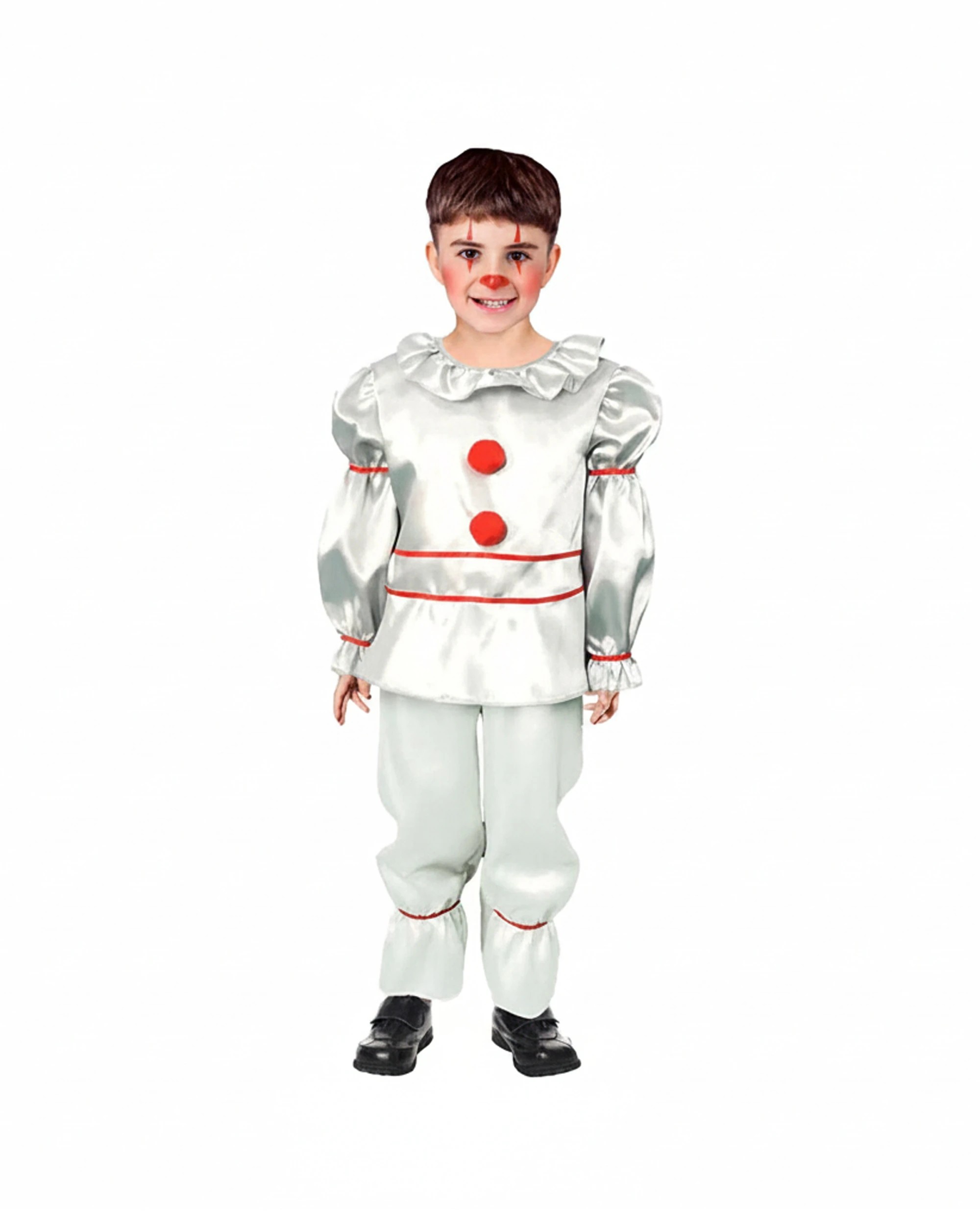 1 JD Party Evil Clown Kids Costume Shiny Pom-Poms 10-12y - Silver, 1 of 1