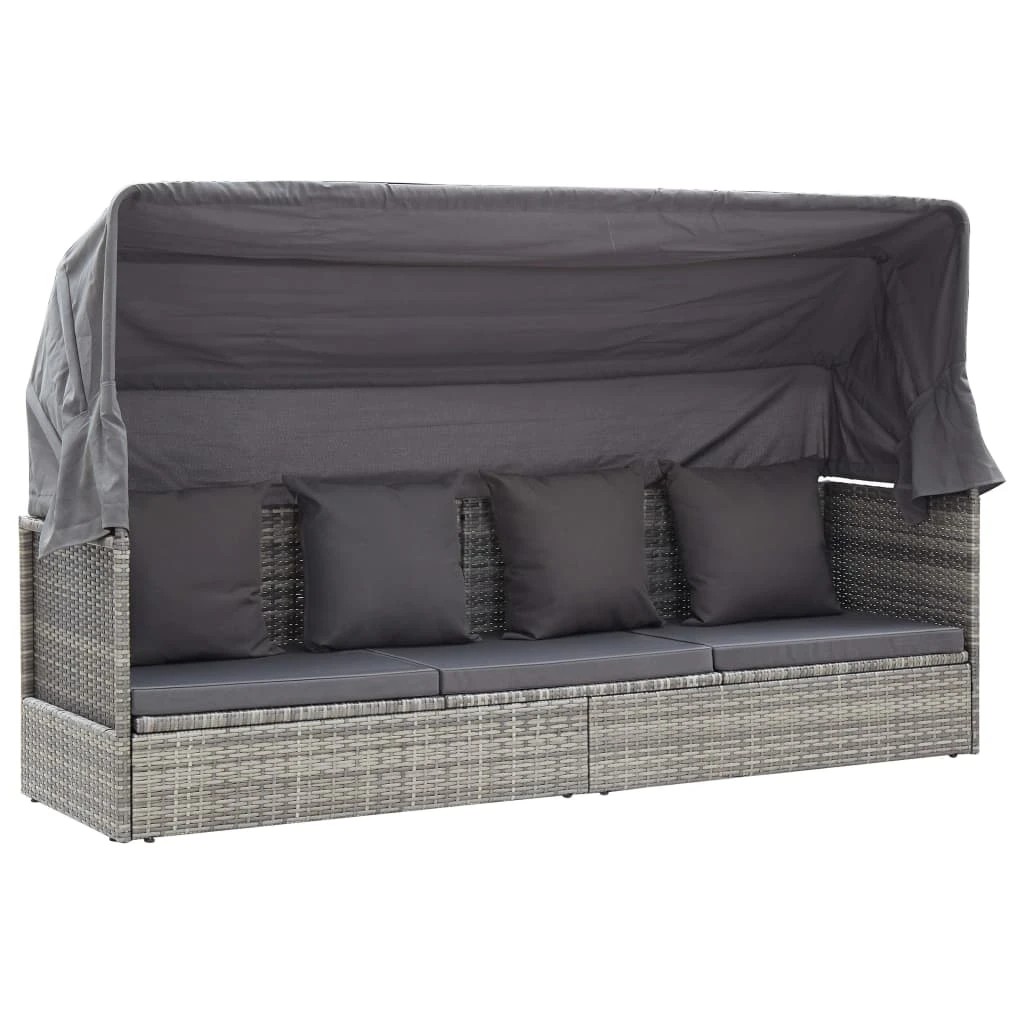 2 vidaXL Garden Lounge Bed With Roof Mixed Poly Rattan - Grey, 2 of 8