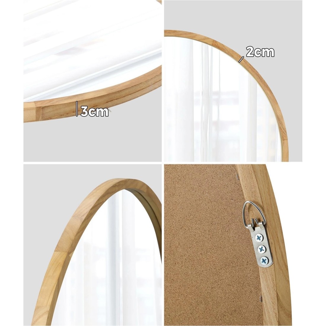 4 Oikiture Wall Mirrors Round 70cm Makeup Mirror Vanity Home Decor Wooden
 - Natural, 4 of 9