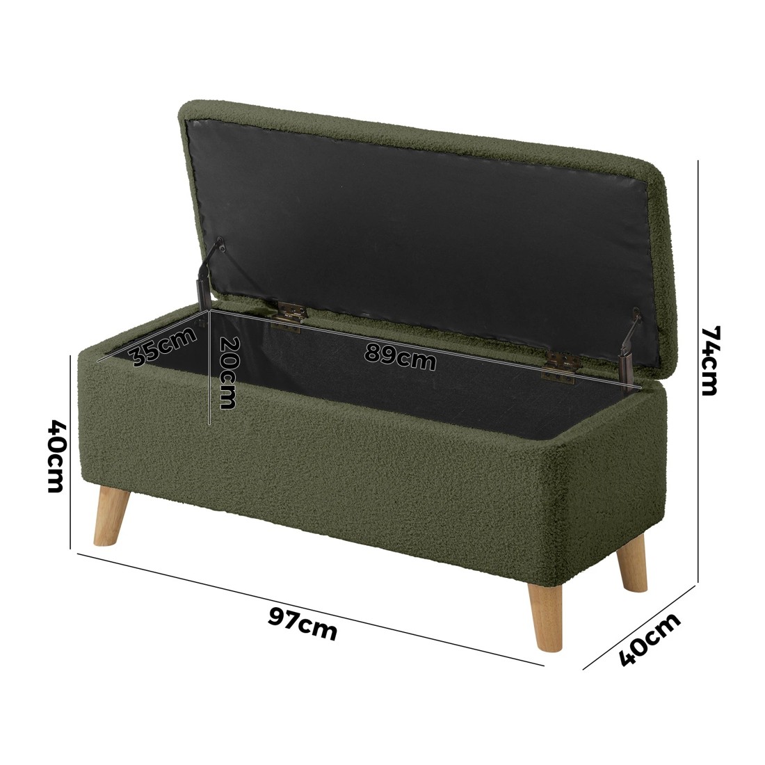 2 Oikiture Storage Ottoman Box Chest Sherpa - Green, 2 of 10