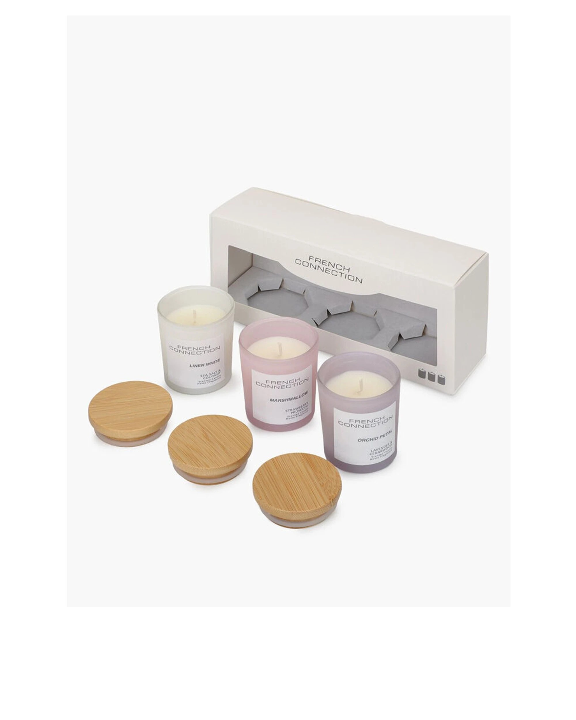 4 French Connection 3pc Orchid Petal, Linen, and Marshmallow Candle Set 50g - Multi, 4 of 4