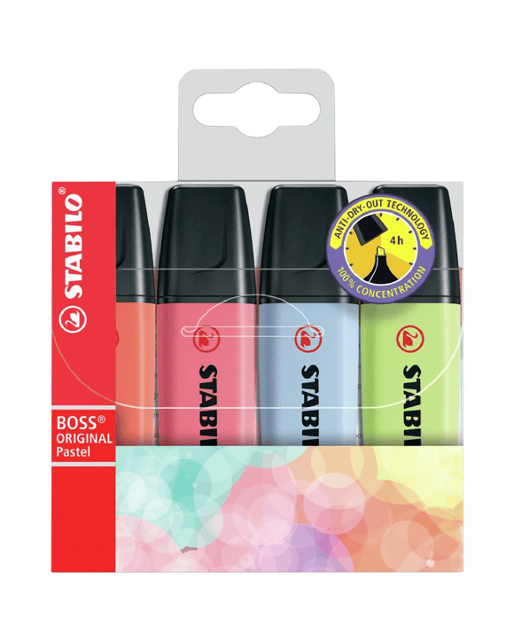 Stabilo Boss Highlighters Pastel Assorted 4 Pack