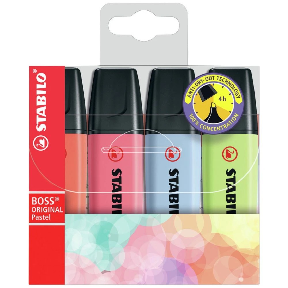 1 Stabilo Boss Highlighters Pastel Assorted 4 Pack, 1 of 2