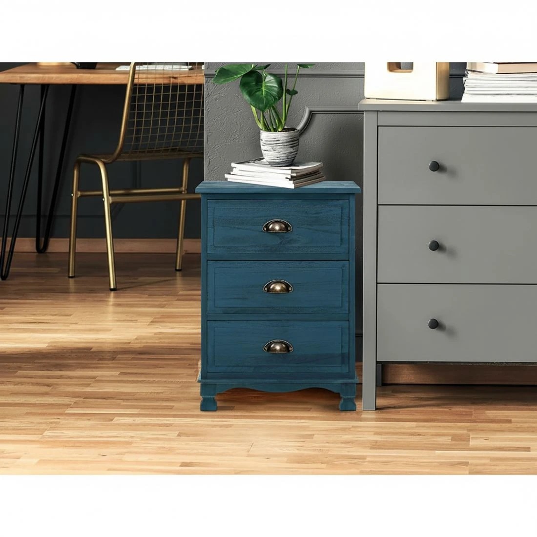 6 Artiss 2x Bedside Table 3 Drawers Vintage - Blue, 6 of 7