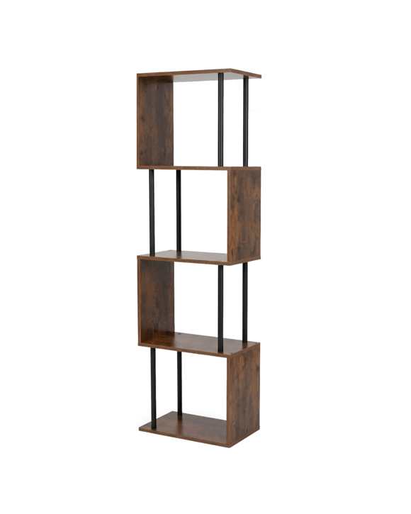 Levede 5-Tier Tall S-Shaped Geometric Bookshelf，Walnut Color