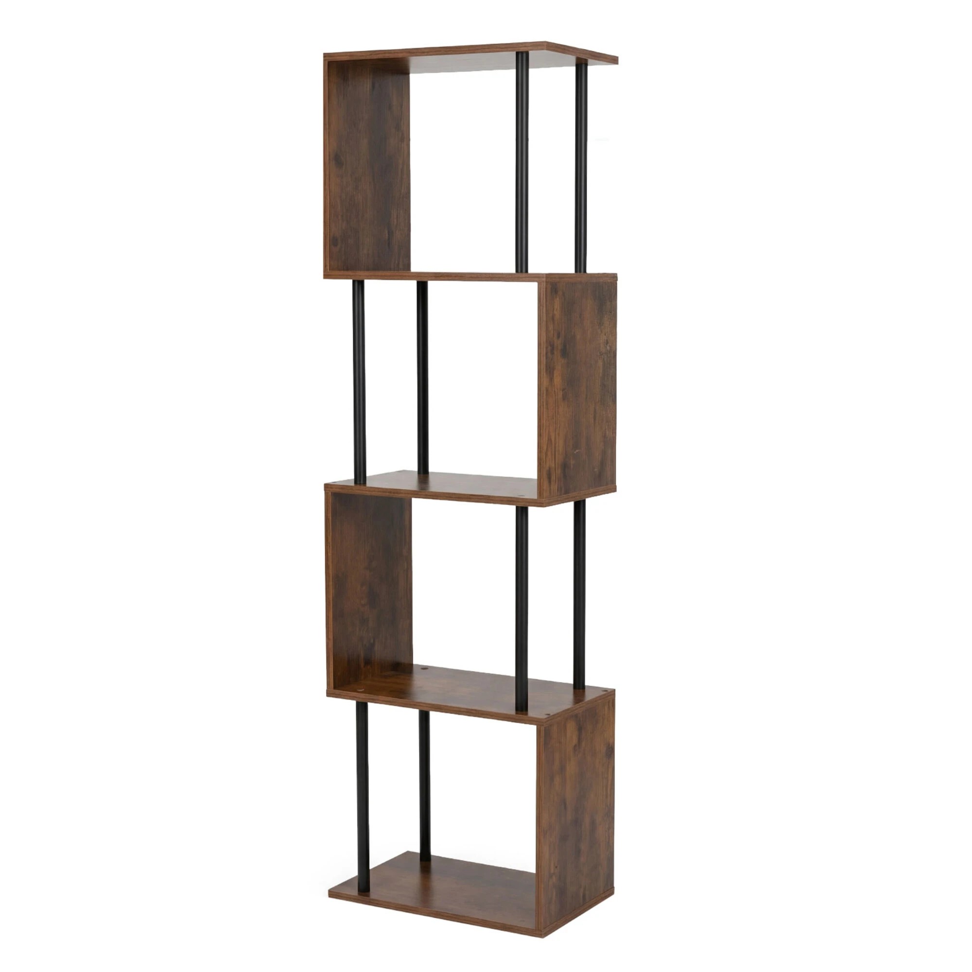 1 Levede 5-Tier Tall S-Shaped Geometric Bookshelf，Walnut Color, 1 of 5
