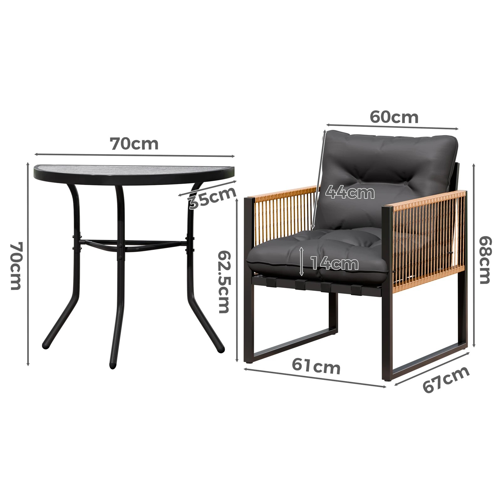 5 Alfordson Outdoor Dining Patio Furniture Bistro Set Table and Chairs Semicircle - Black Grey, 5 of 10