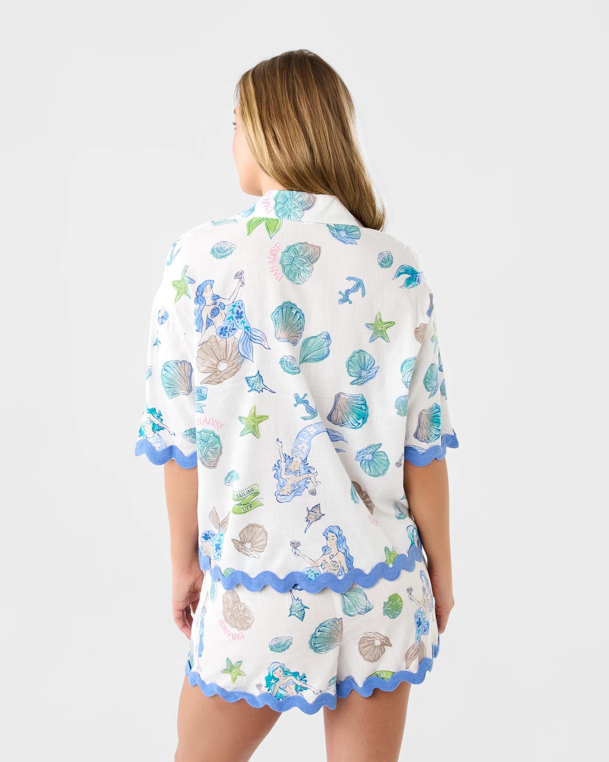 3 Short Sleeve Cotton Rick Rack Pyjama Set Under Sea, 3 of 9