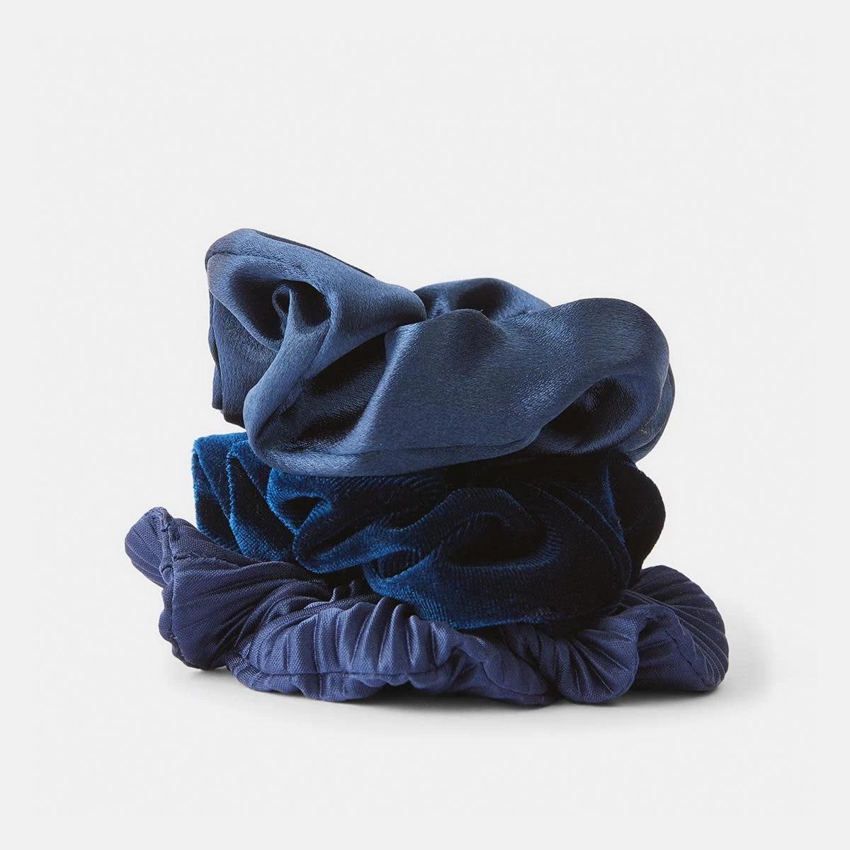 2 3 Pack Textured Hair Scrunchies - Navy Navy, 2 of 5