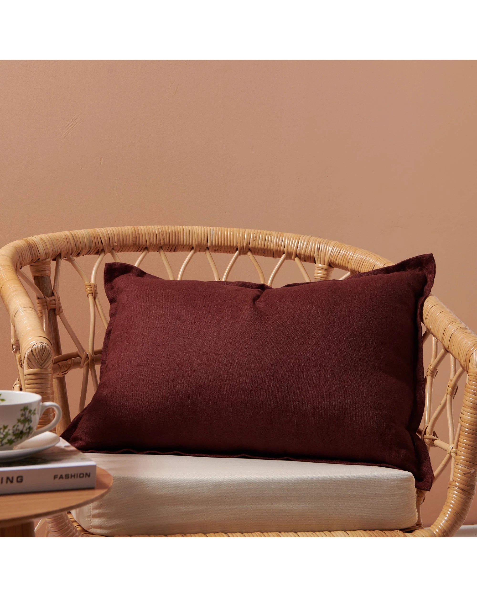 1 Natural Home ARDENNE Washed French Linen Rectangular Cushion with Oxford Edge 40x60cm - Sienna Red, 1 of 8