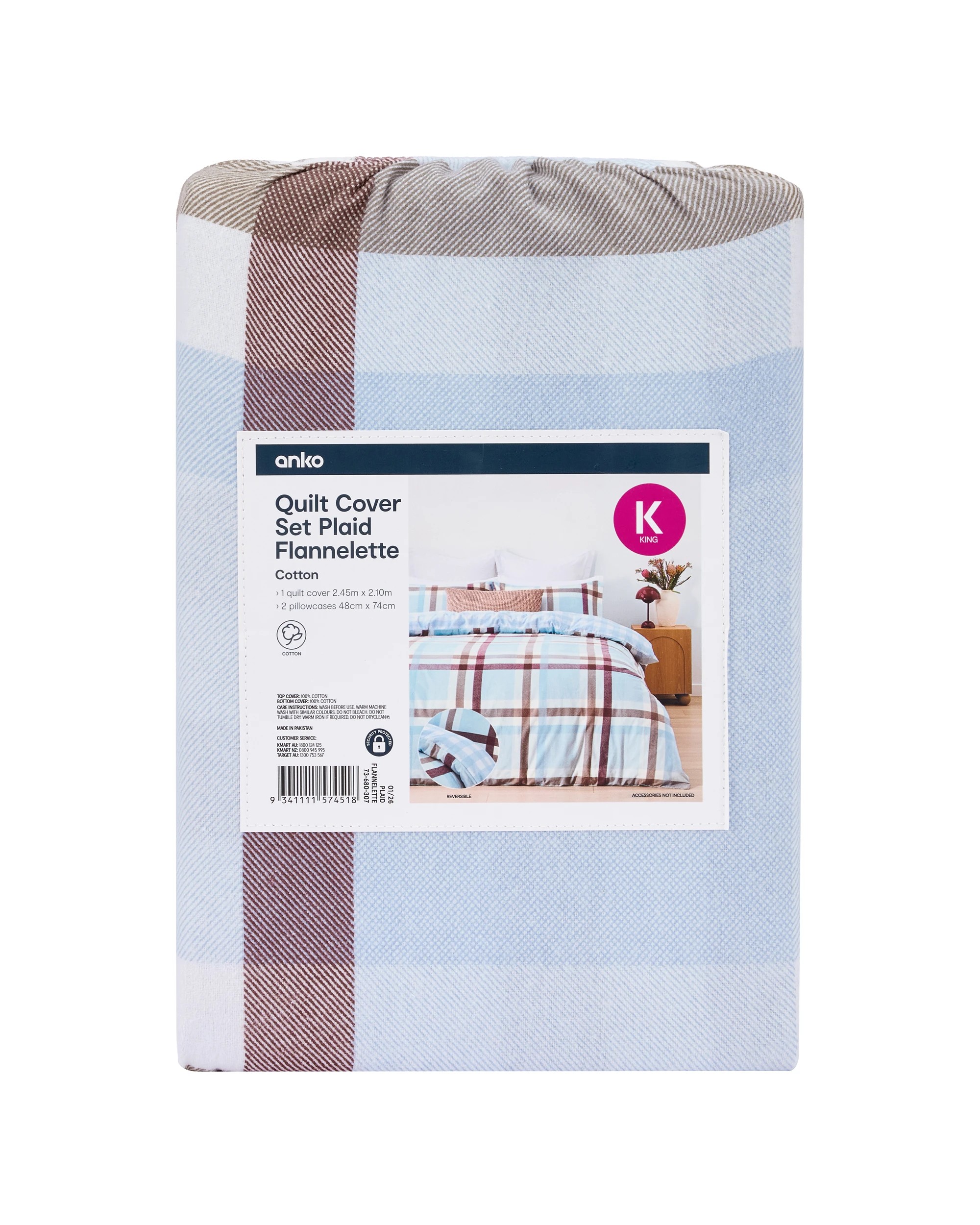 8 Plaid Flannelette Cotton Reversible Quilt Cover Set - King Bed, 8 of 8